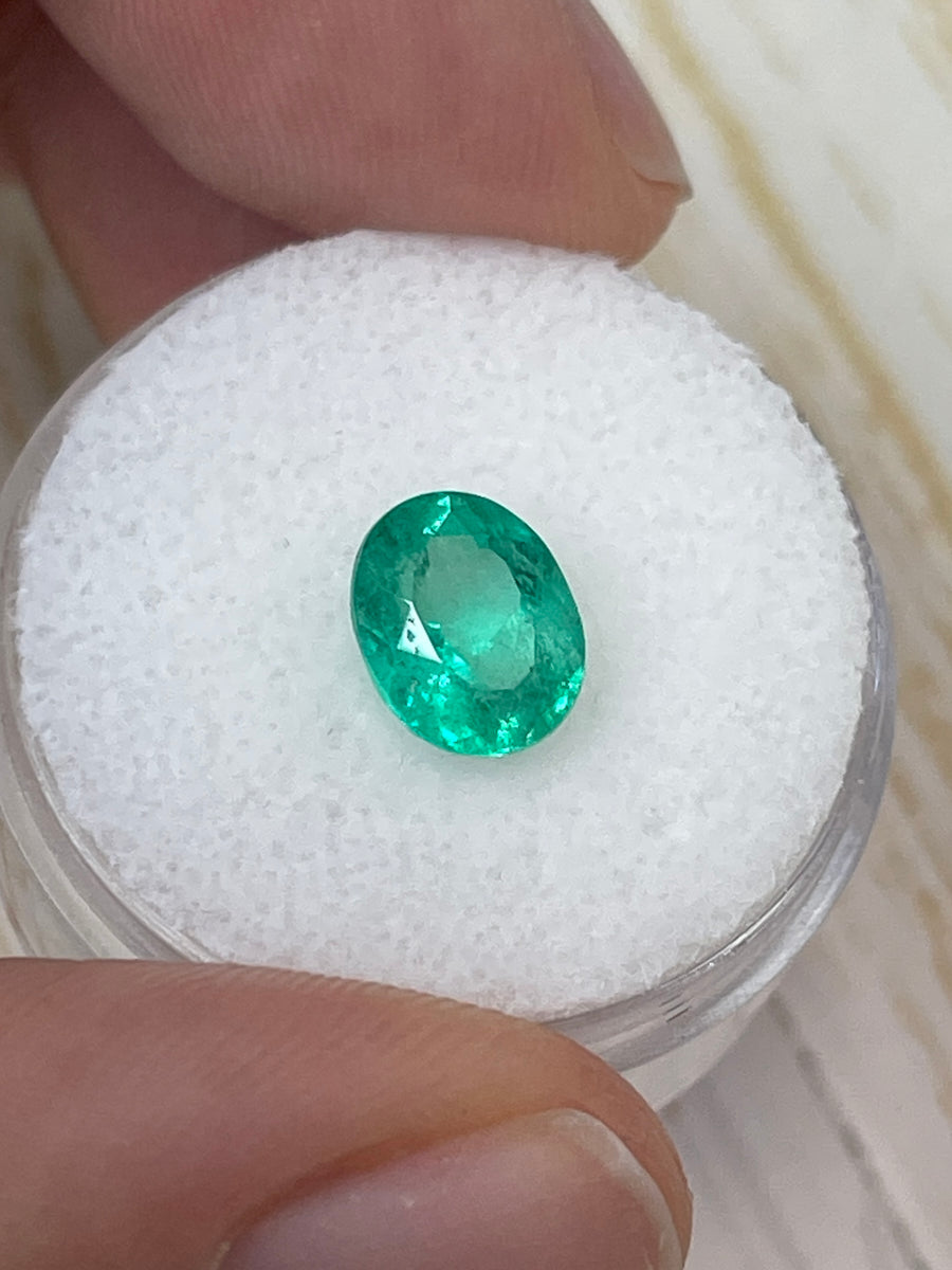 1.98 Carat 9x7 Bright Green Natural Loose Colombian Emerald-Oval Cut