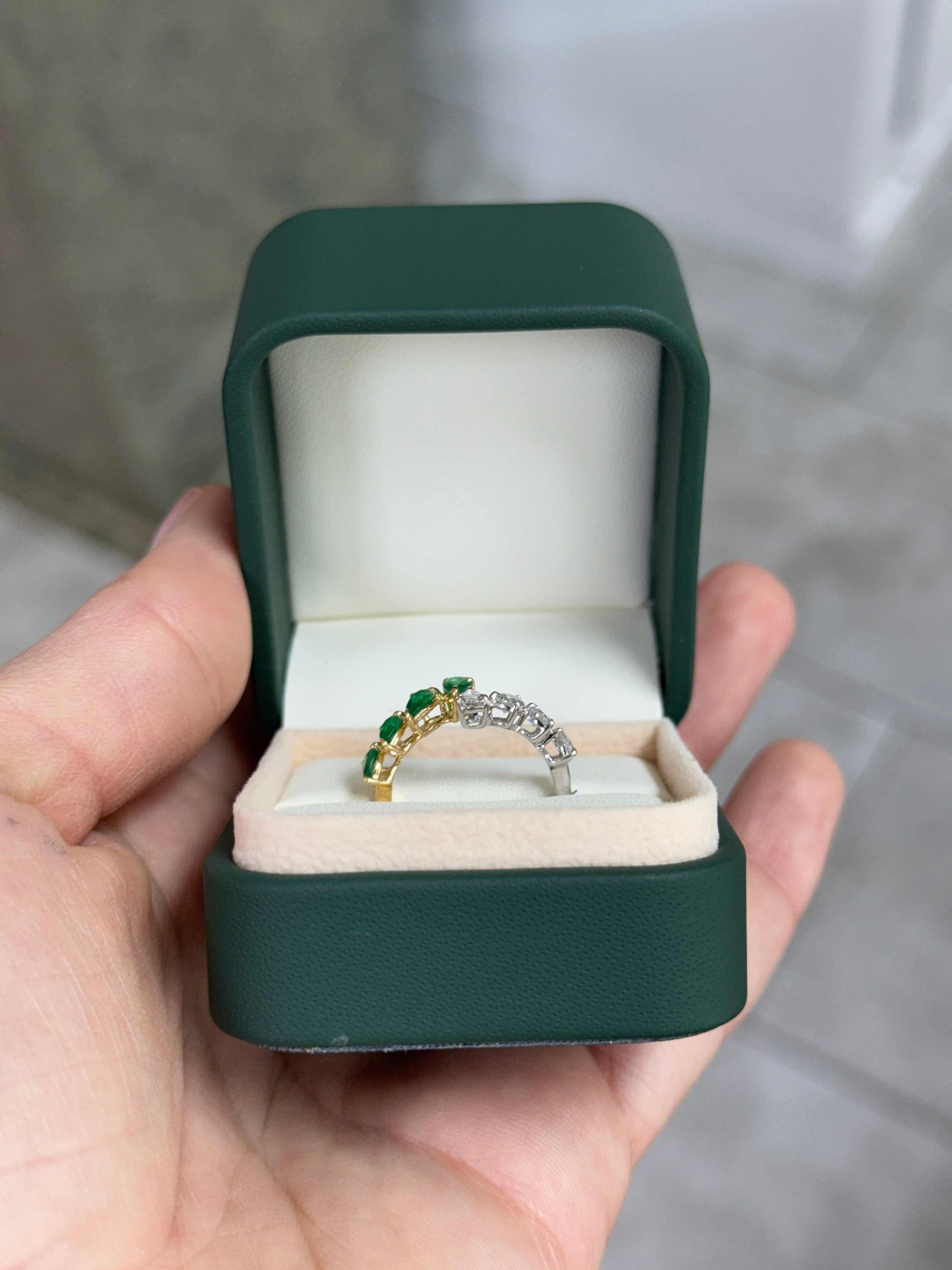 1.27tcw Two Toned Bypass Pear Emerald & Diamond 18K Band