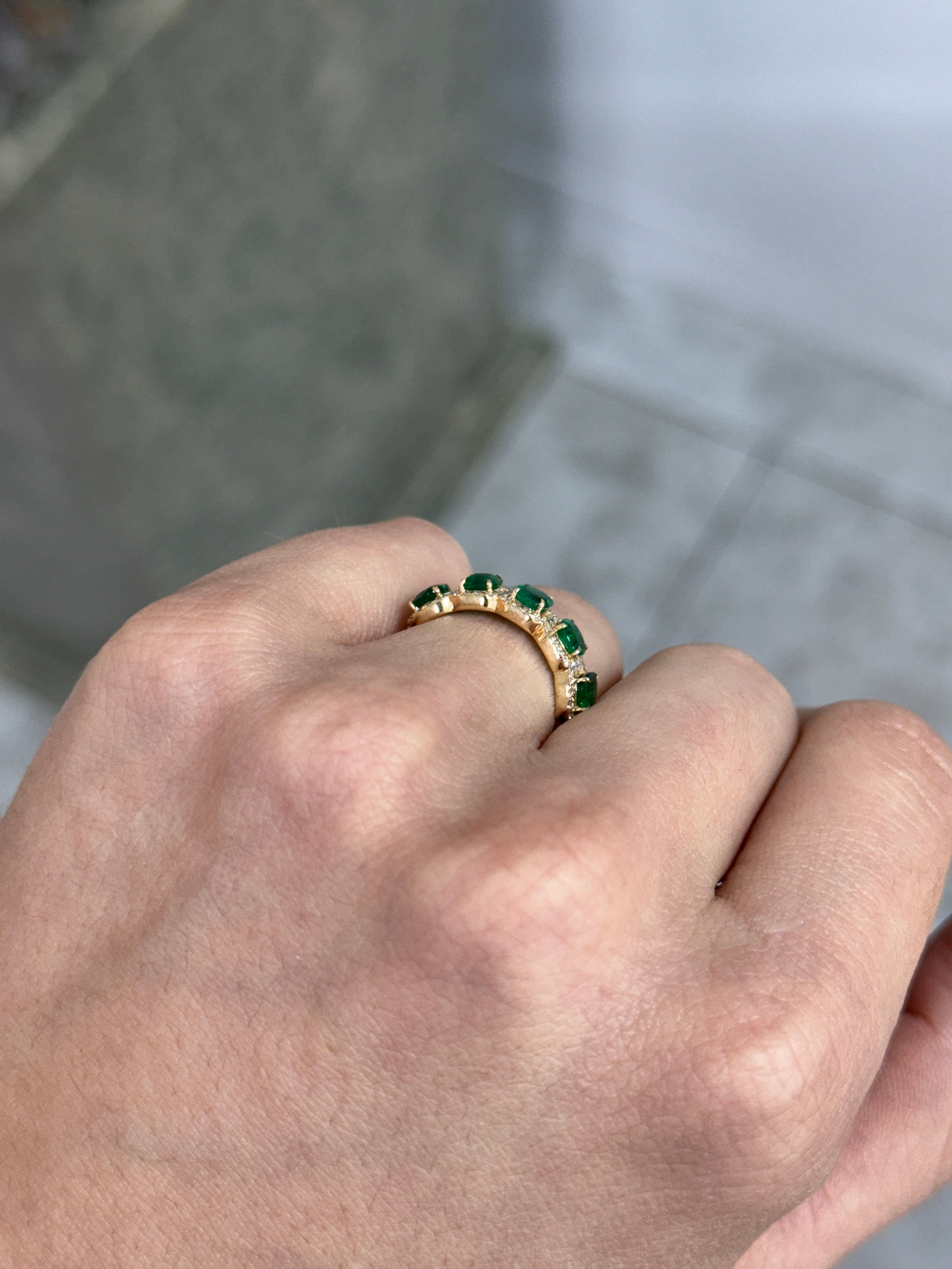 1.85tcw AAA+ Natural Cushion Cut Emerald & Diamond Wedding Band 18K