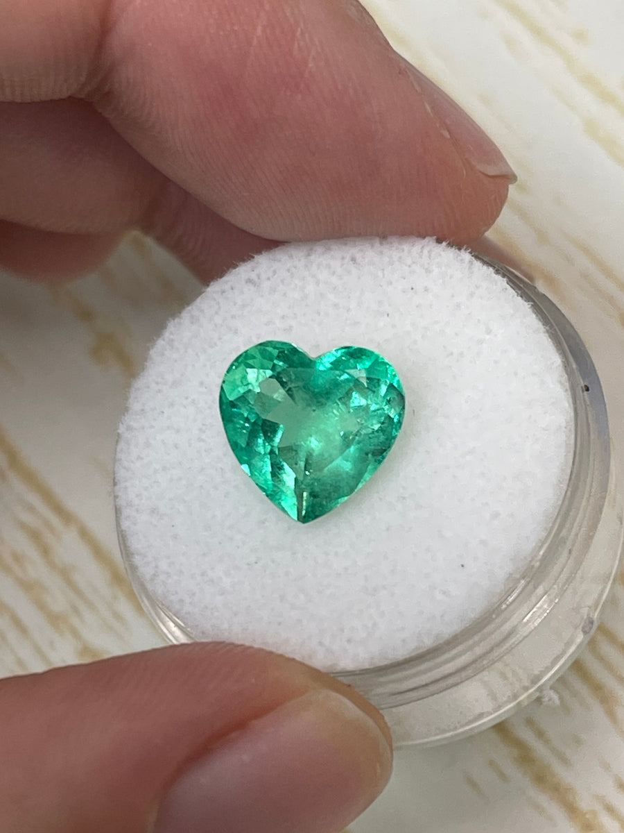 10.2x10.5 Loose Colombian Emerald - 3.50 Carat Heart Cut - Lively Green Gem