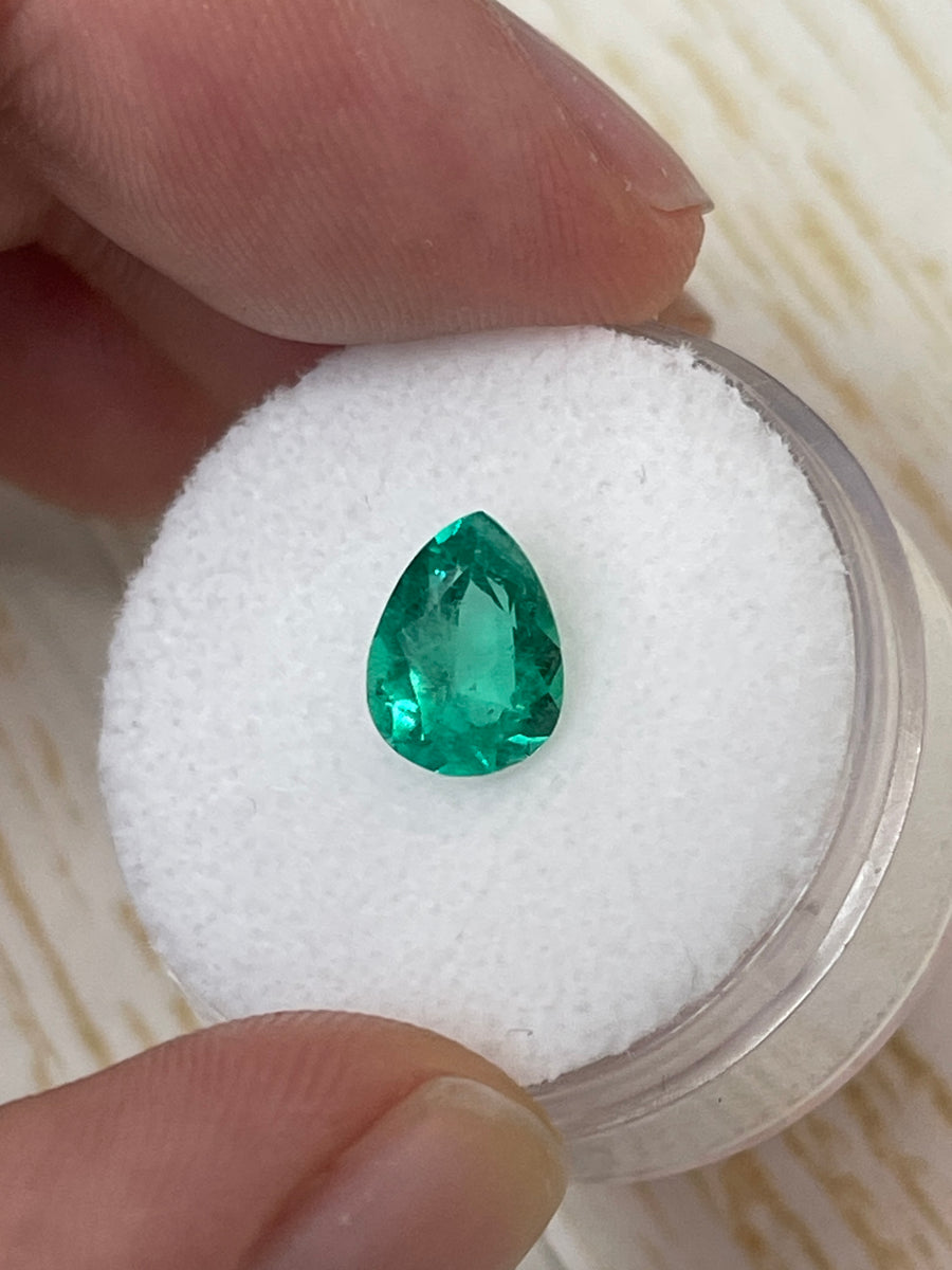Pear-Cut 1.30 Carat Colombian Emerald - Vibrant Bluish Green Shade