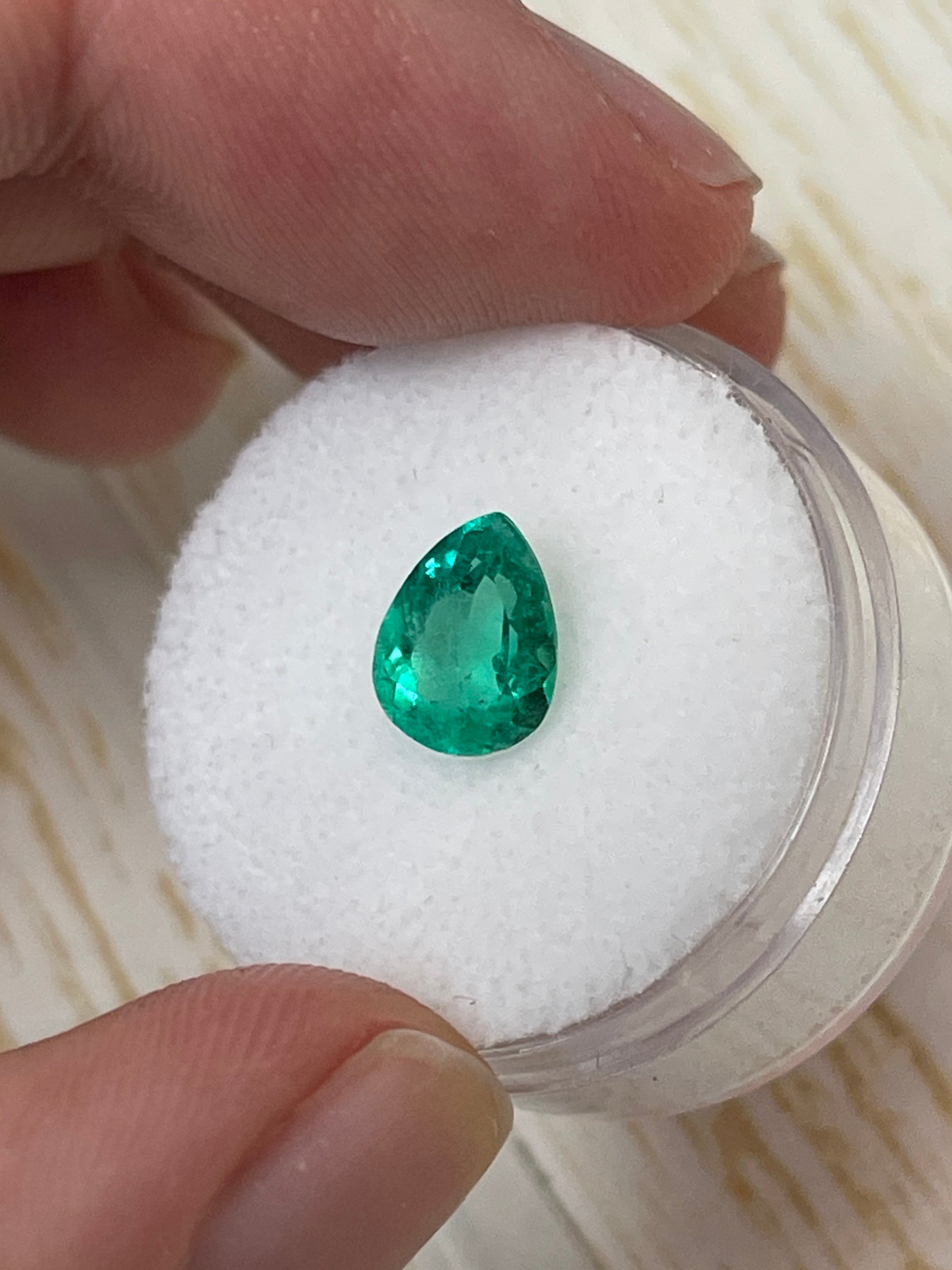 Vivid Bluish Green Colombian Emerald - 1.30 Carat Pear-Shaped Gem