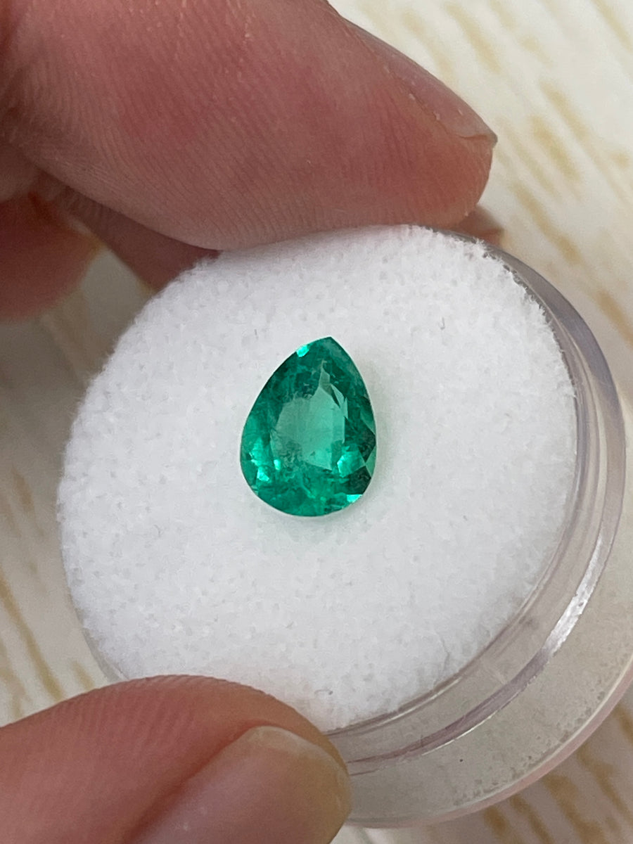 1.30 Carat Pear-Cut Colombian Emerald - Exquisite Bluish Green Stone