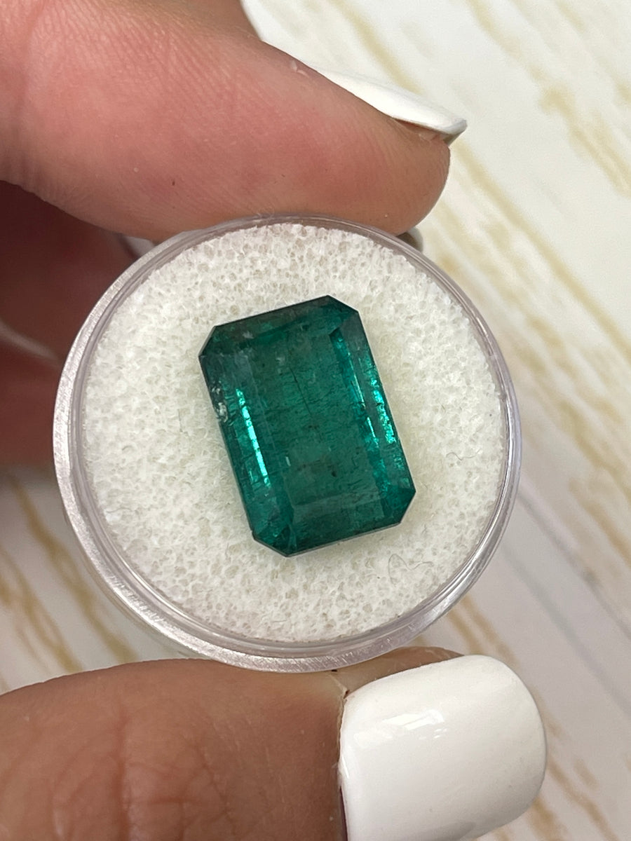 10.99 Carat Deep Green Zambian Emerald Cut Gemstone
