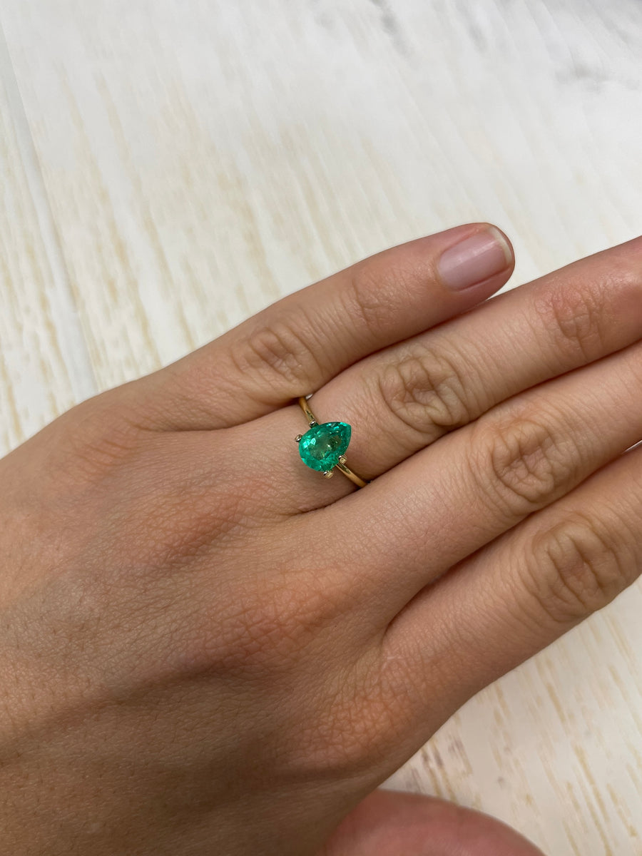 1.30 carat 9x7 Bluish Green Natural Loose Colombian Emerald-Pear Cut