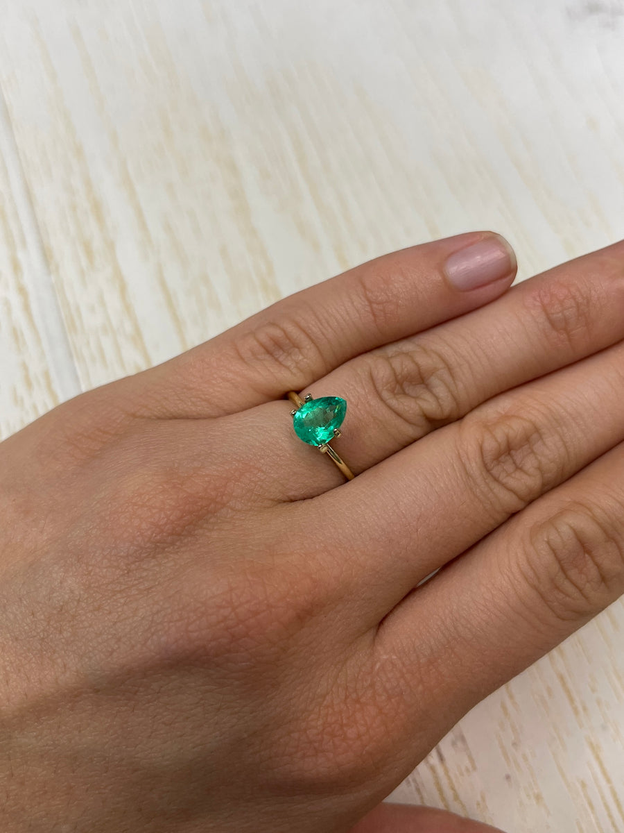 Natural Bluish Green Colombian Emerald - 1.30 Carat Pear-Shaped Jewel