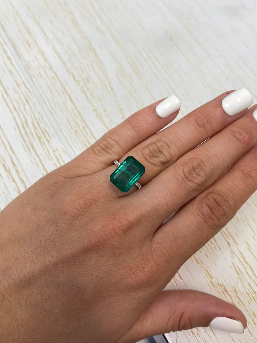 Deep Green 10.99 Carat Zambian Emerald Cut Jewel