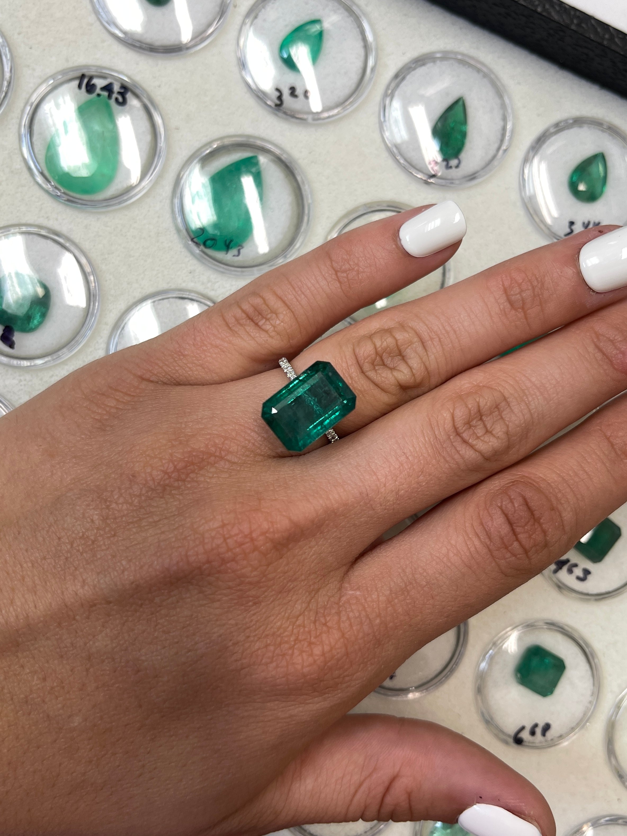 10.99 Carat 15x11 Elongated Deep Green Natural Loose Zambian- Emerald Cut - JR Colombian Emeralds