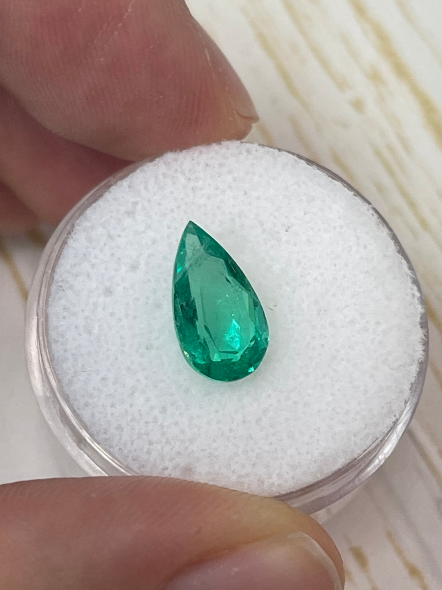 Exquisite 1.93 Carat Loose Colombian Emerald - Pear-Shaped and Spring Green