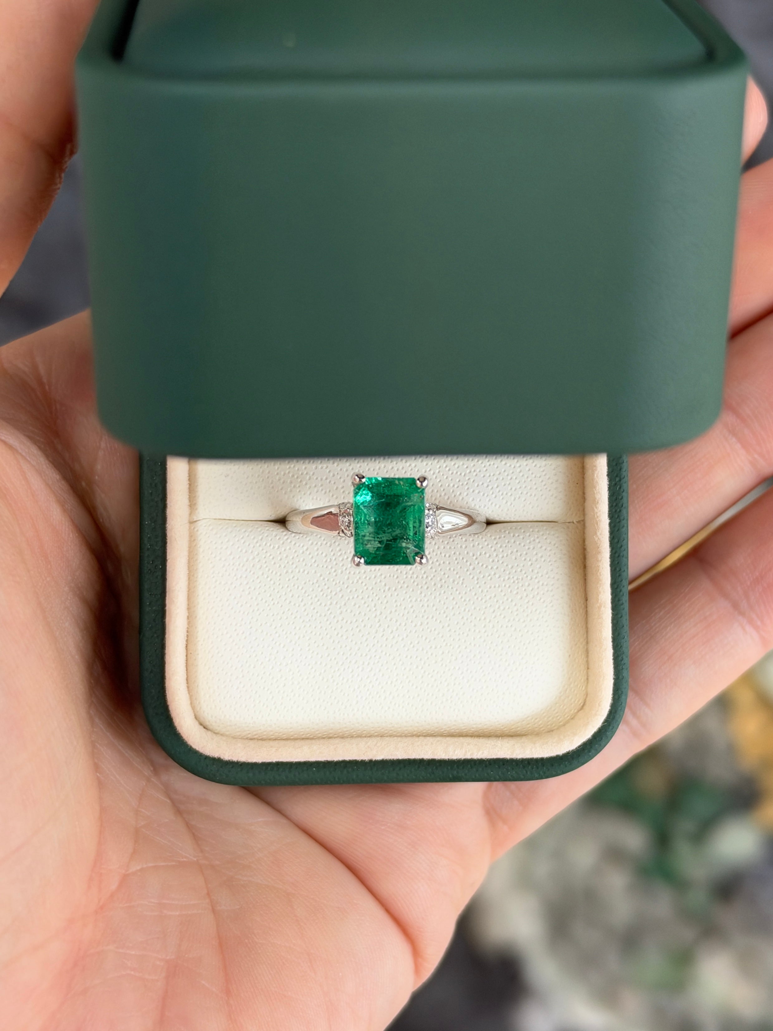 2.39tcw 18K Solitaire Emerald Cut Emerald with Diamond Accents White Gold