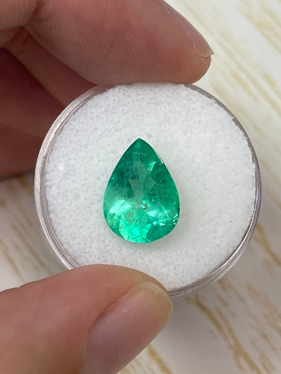 4.22 carat 13x9.5 Yellowish Green Natural Loose Colombian Emerald-Pear Cut