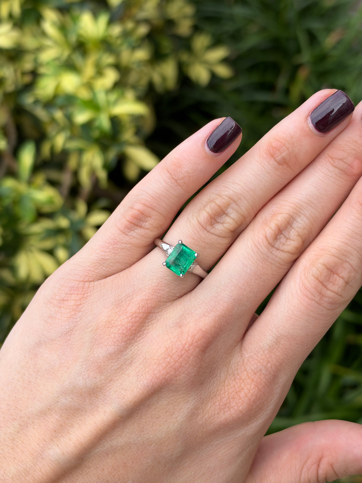 2.39tcw 18K Solitaire Emerald Cut Emerald with Diamond Accents White Gold