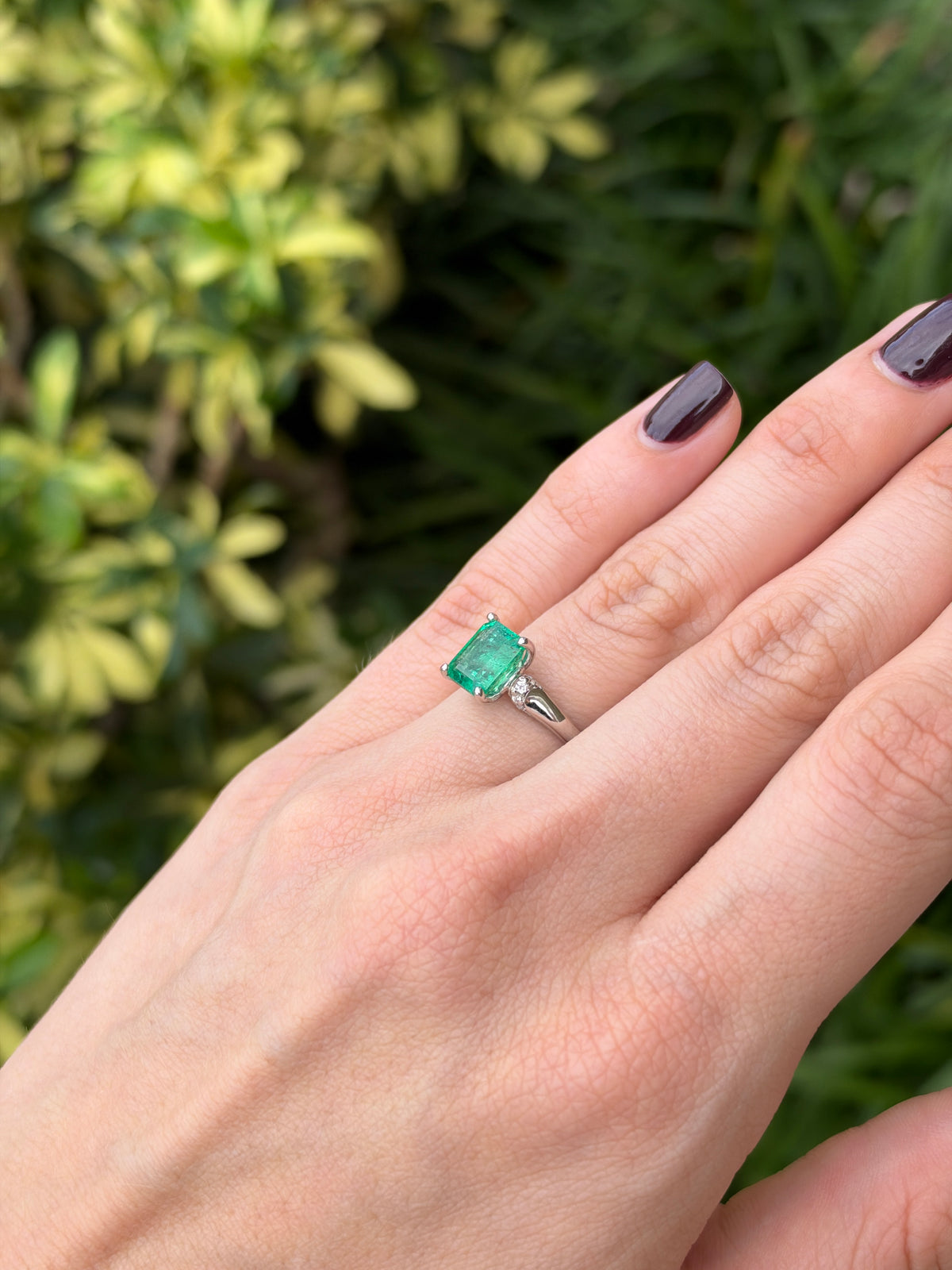 2.39tcw 18K Solitaire Emerald Cut Emerald with Diamond Accents White Gold