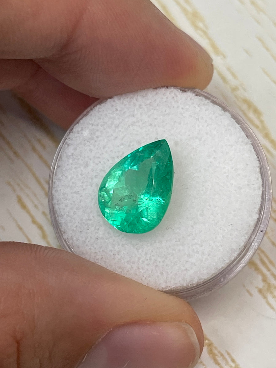 4.22 carat 13x9.5 Yellowish Green Natural Loose Colombian Emerald-Pear Cut