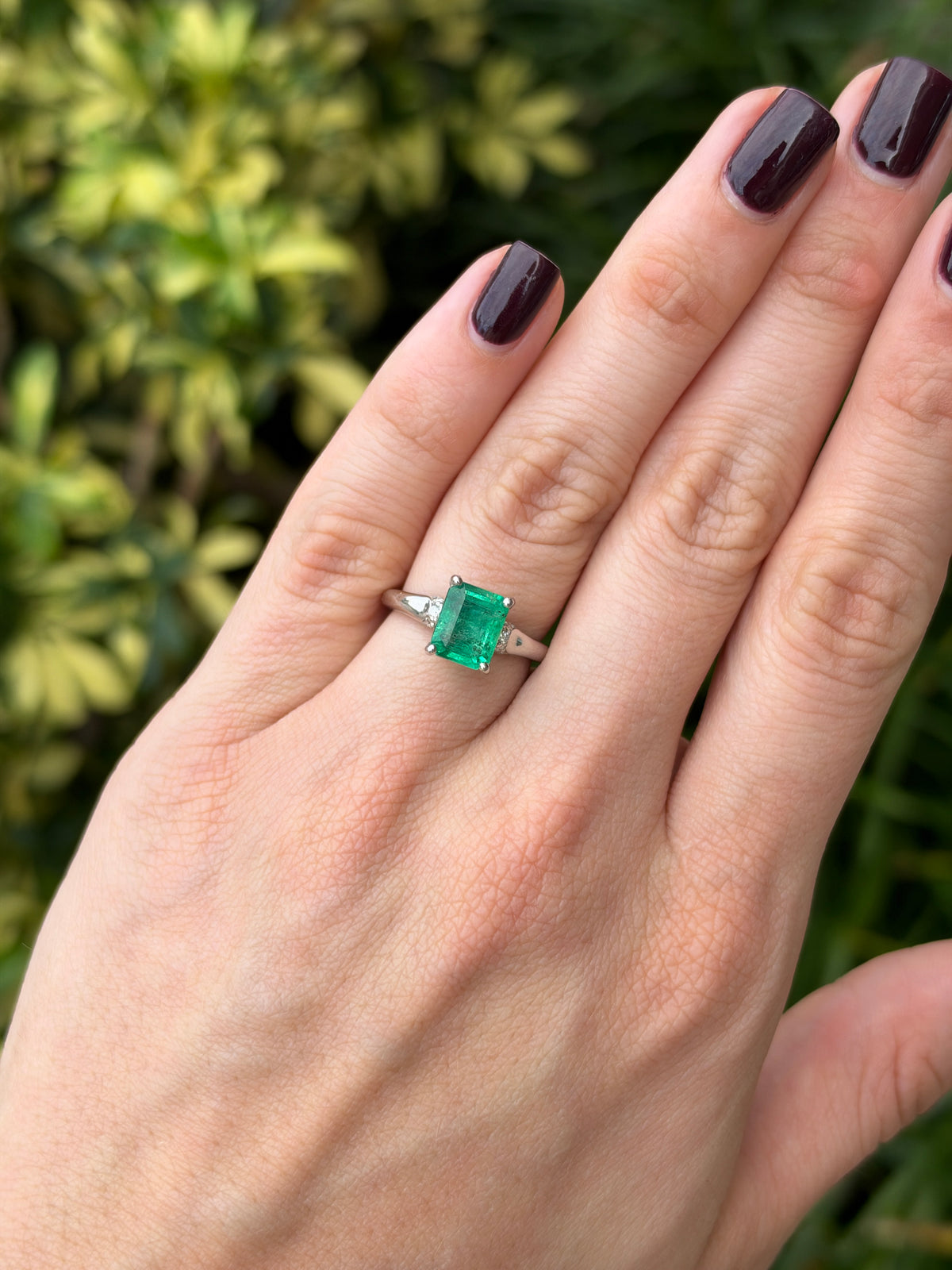 2.39tcw 18K Solitaire Emerald Cut Emerald with Diamond Accents White Gold