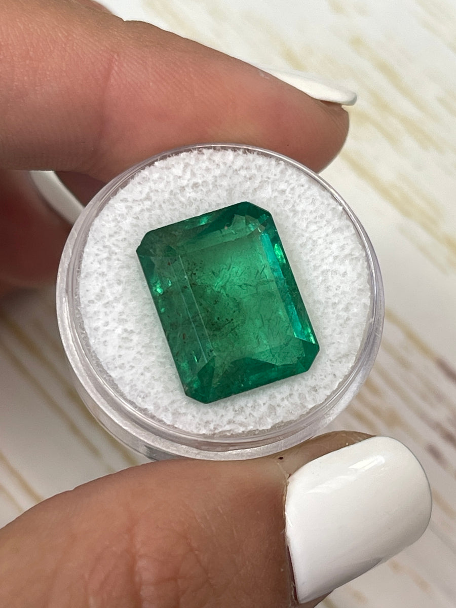 Image Description: 14.13 Carat Zambian Emerald with Medium Green Hue, Emerald Cut