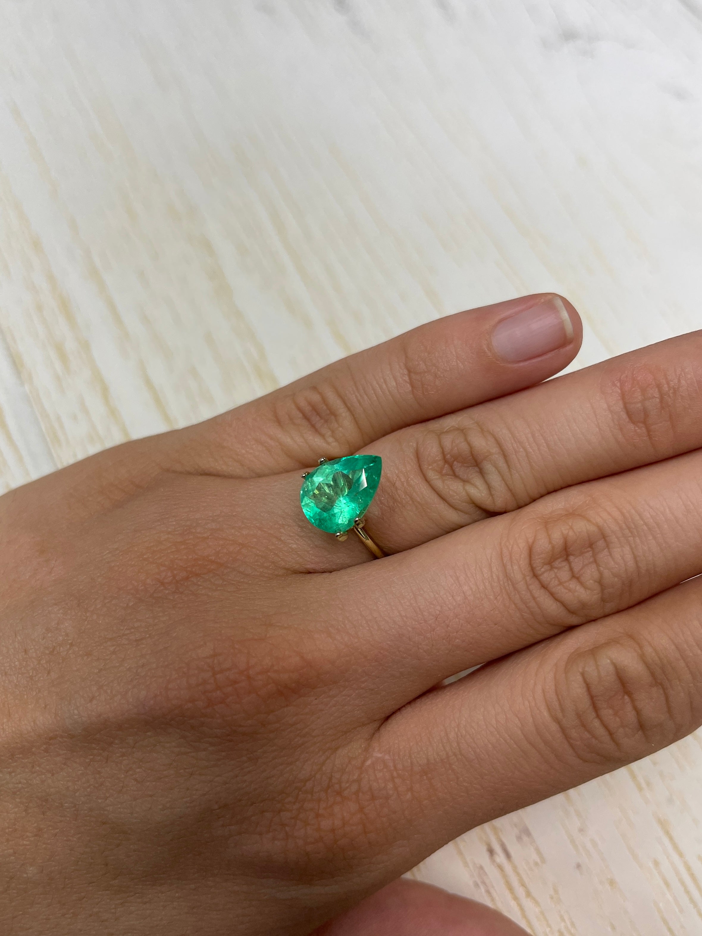 Colombian Emerald Gemstone - 4.22 Carat Pear Cut in Yellow-Green