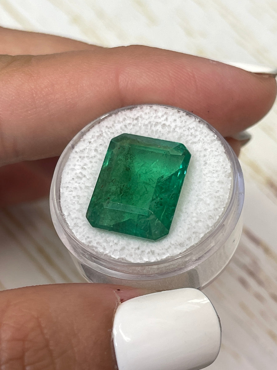 14.13 Carat Zambian Emerald, Vibrant Medium Green, Emerald Cut