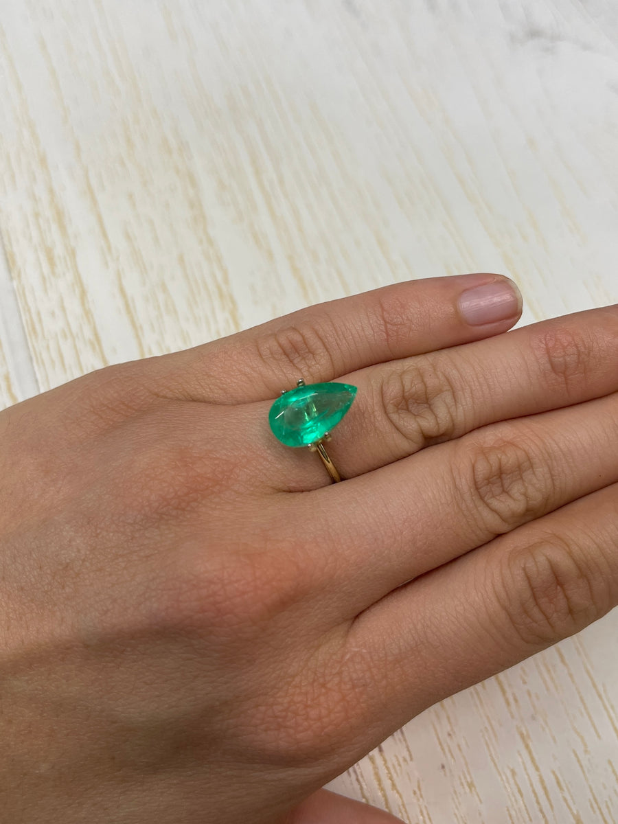 5.86 carat 15.5x9.5 Spring Green Natural Loose Colombian Emerald-Pear Cut