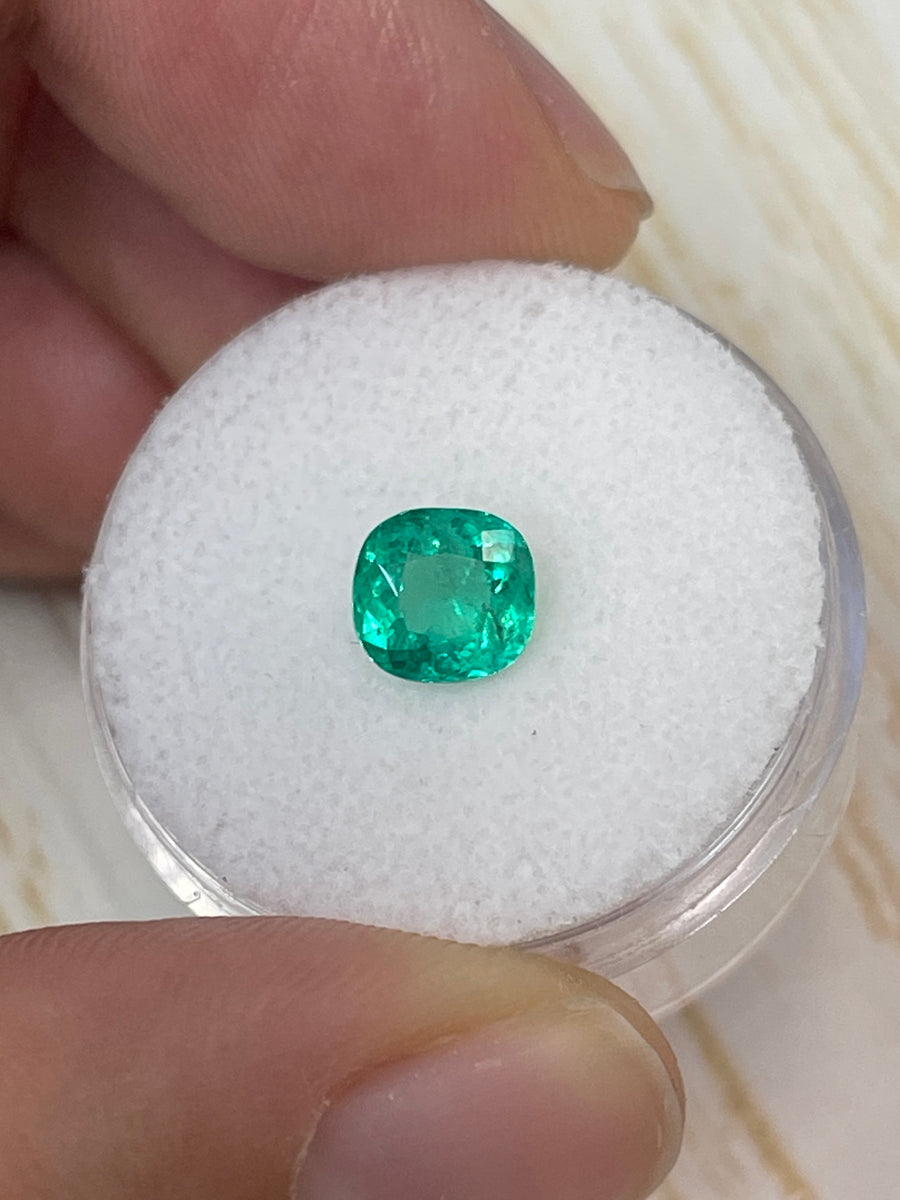 Cushion Cut Colombian Emerald - 20 Carat Bluish Green Loose Gemstone