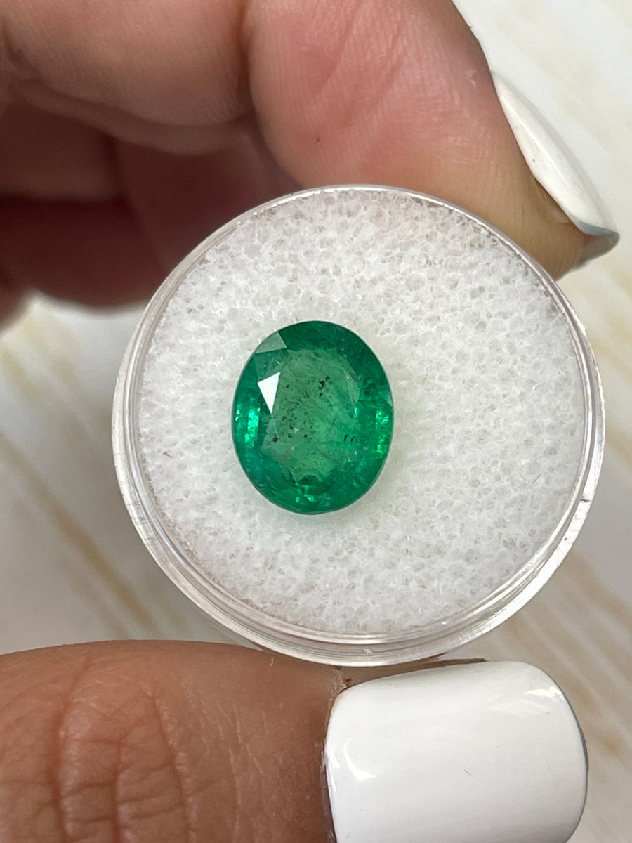 Freckled Green Zambian Emerald - 4.80 Carat Loose Stone in Oval Cut (12x9.5mm)