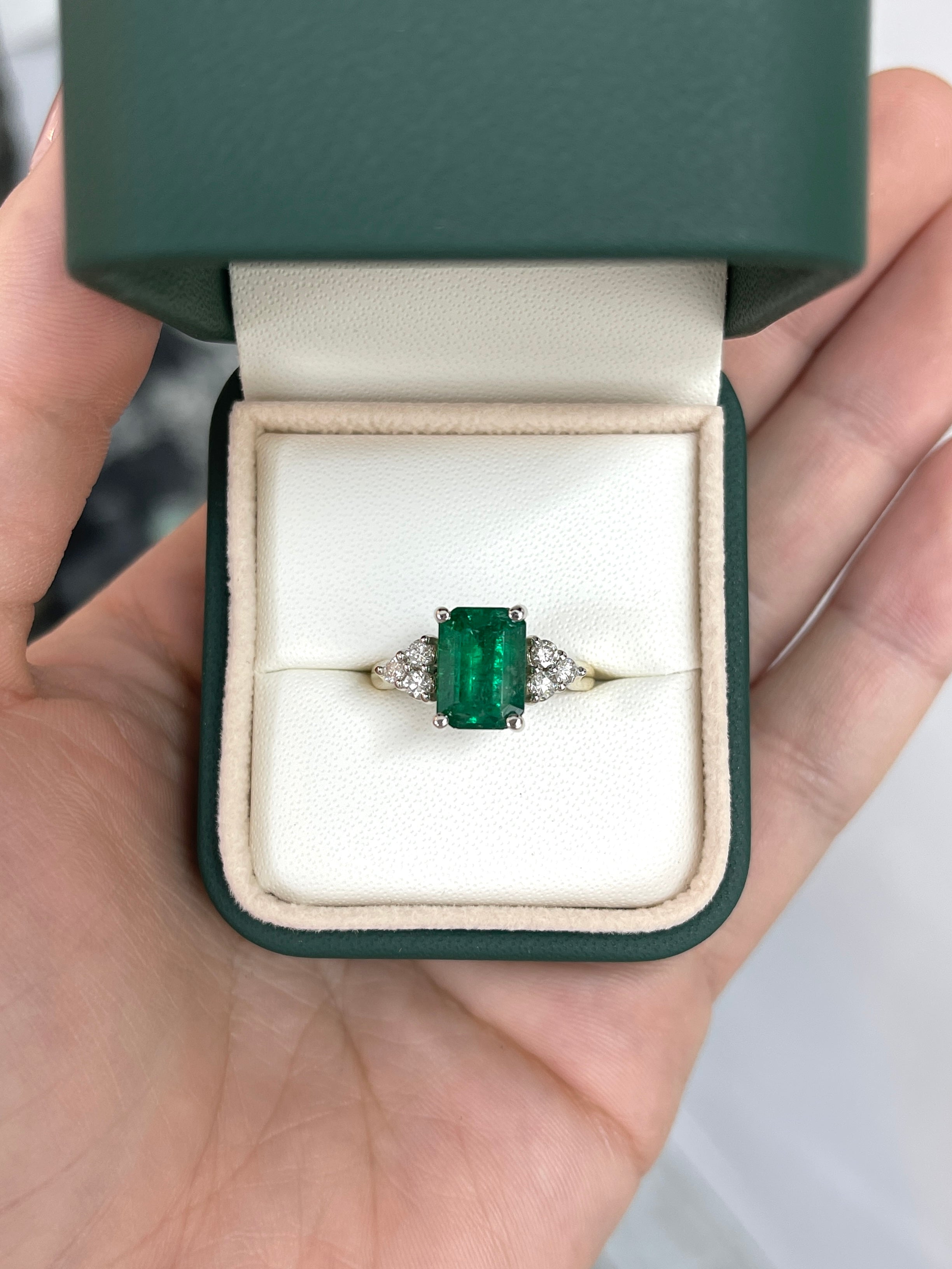 3.64tcw Emerald & Diamond Cluster 7 Stone Engagement Ring 14K Two Toned