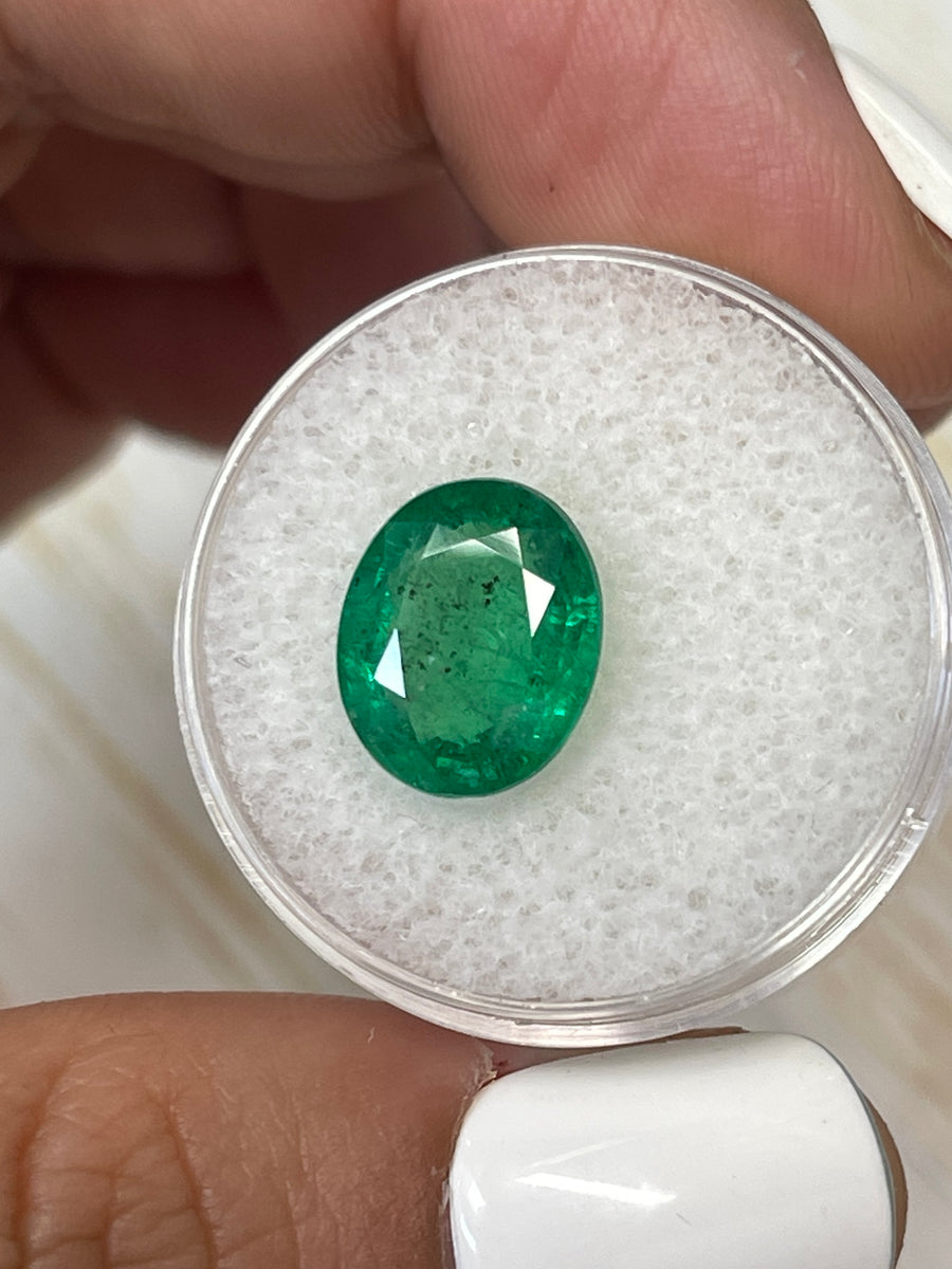 Stunning 4.80 Carat Oval-Cut Zambian Emerald - Natural Green with Freckles