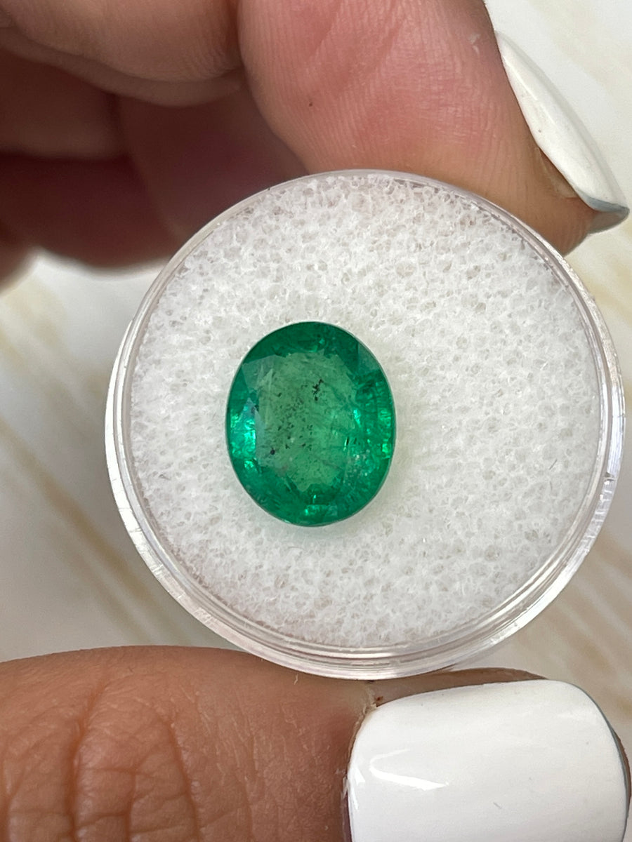 4.80 Carat 12x9.5 Freckled Green Natural Loose Zambian Emerald-Oval Cut