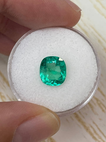 2.11 Carat Loose Colombian Emerald with Two-Tone Elegance - Cushion Cut