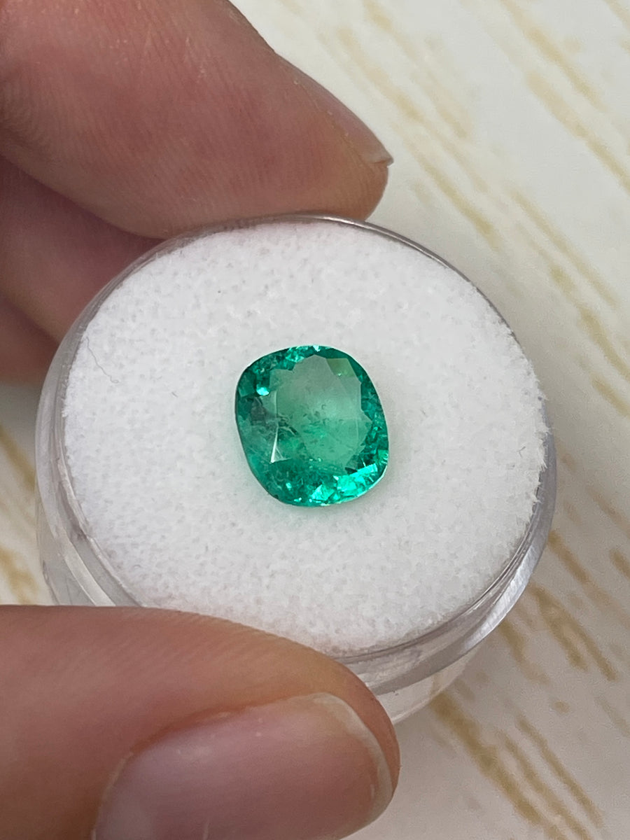 Elongated Cushion Cut Colombian Emerald - 2.11 Carats - Two-Tone Beauty