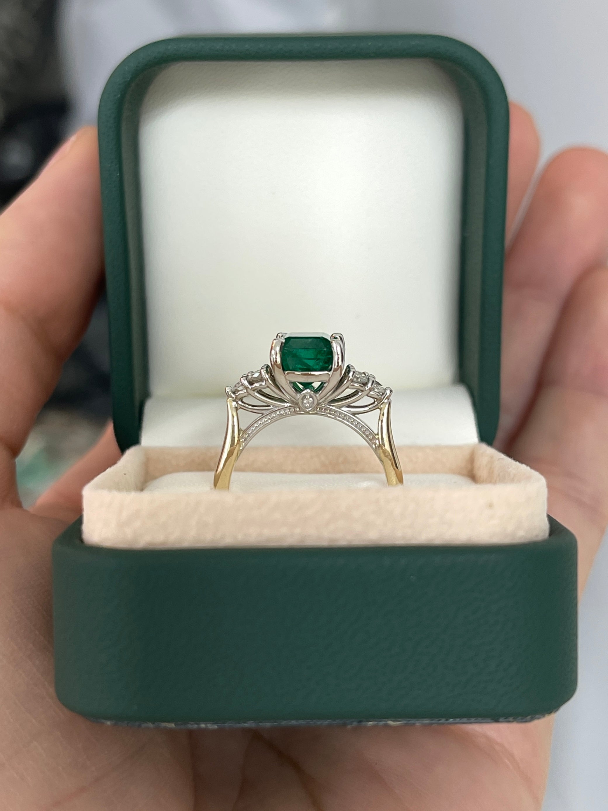 3.64tcw Emerald & Diamond Cluster 7 Stone Engagement Ring 14K Two Toned