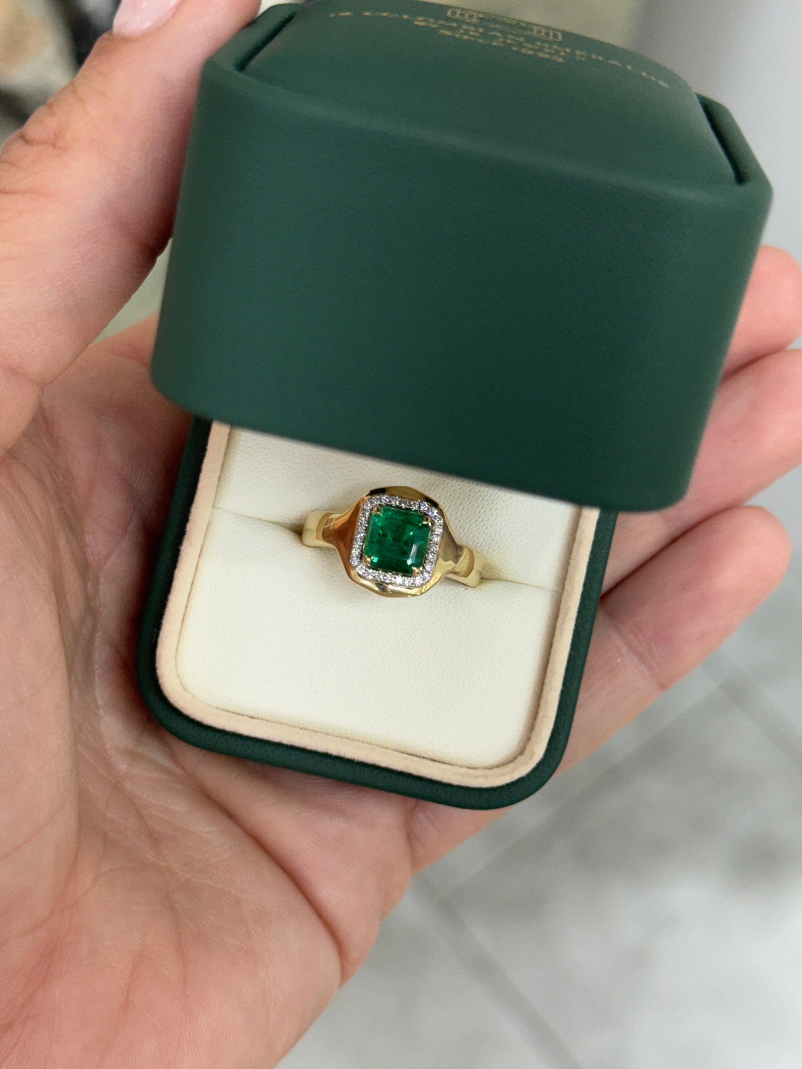1.60tcw 14K Full Finger Coverage Asscher Cut Emerald & Diamond Halo Accent Statement Ring