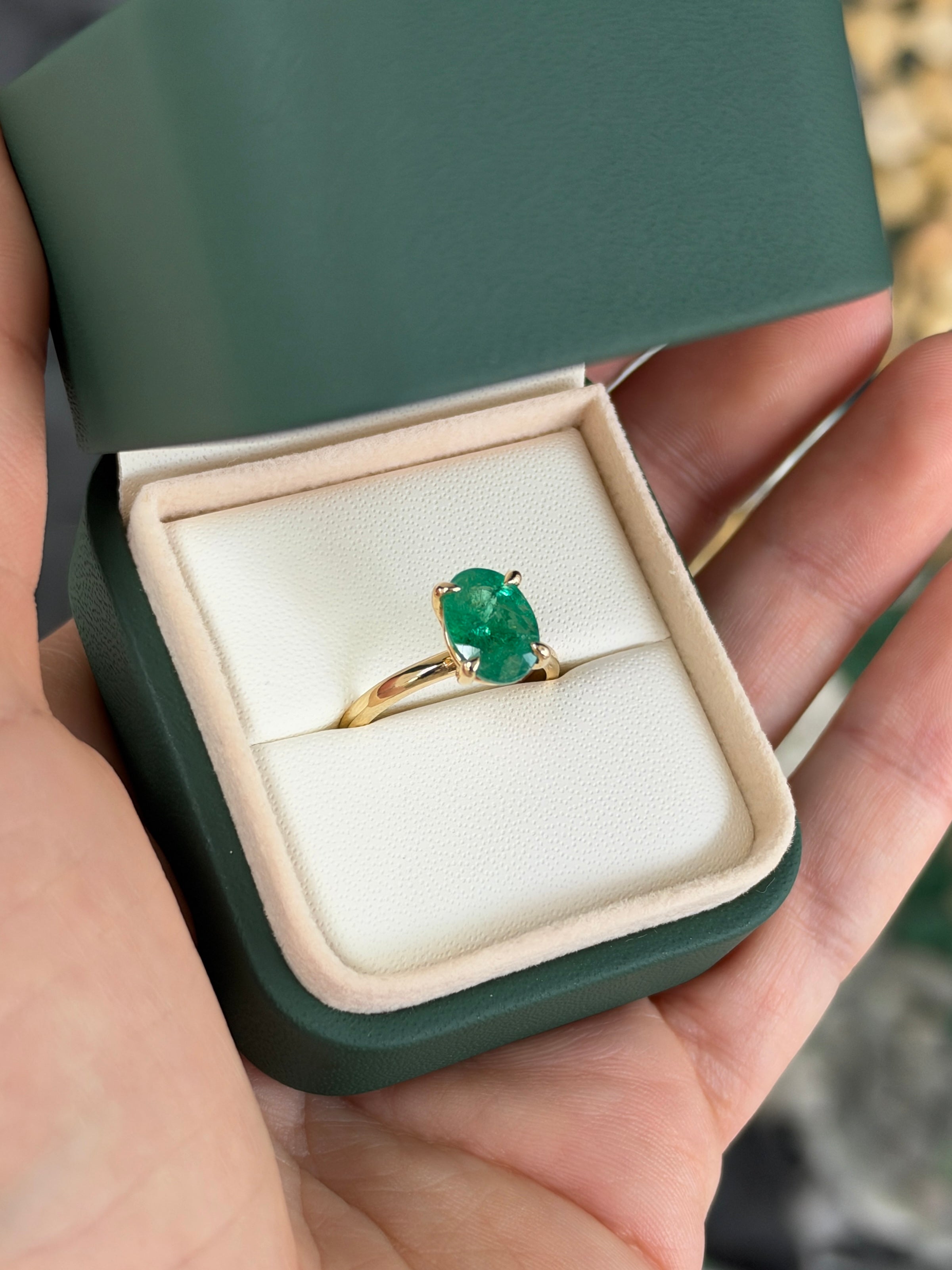 2.37ct 14K Natural Medium Green Oval Solitaire Four Prong Ring