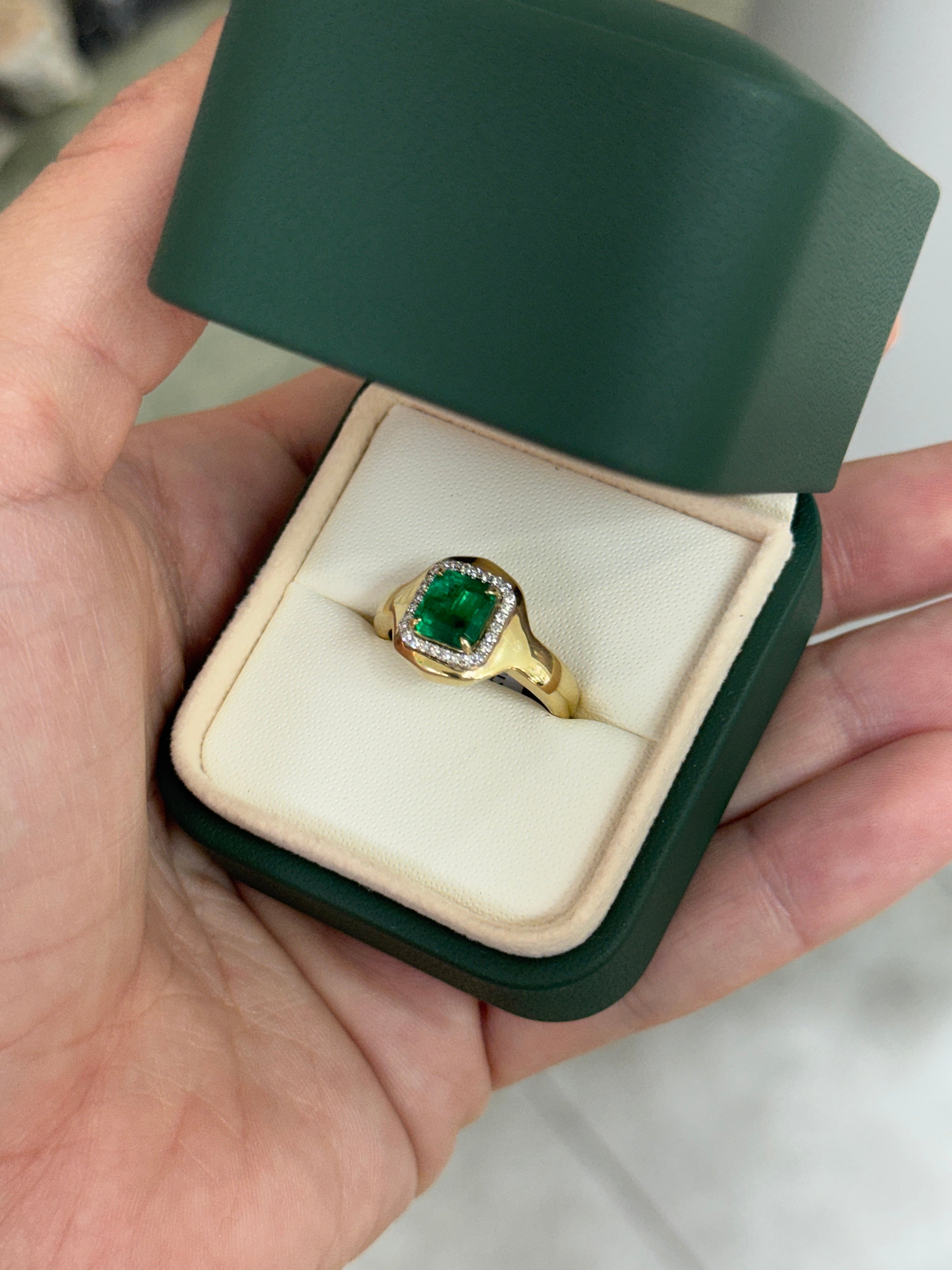 1.60tcw 14K Full Finger Coverage Asscher Cut Emerald & Diamond Halo Accent Statement Ring