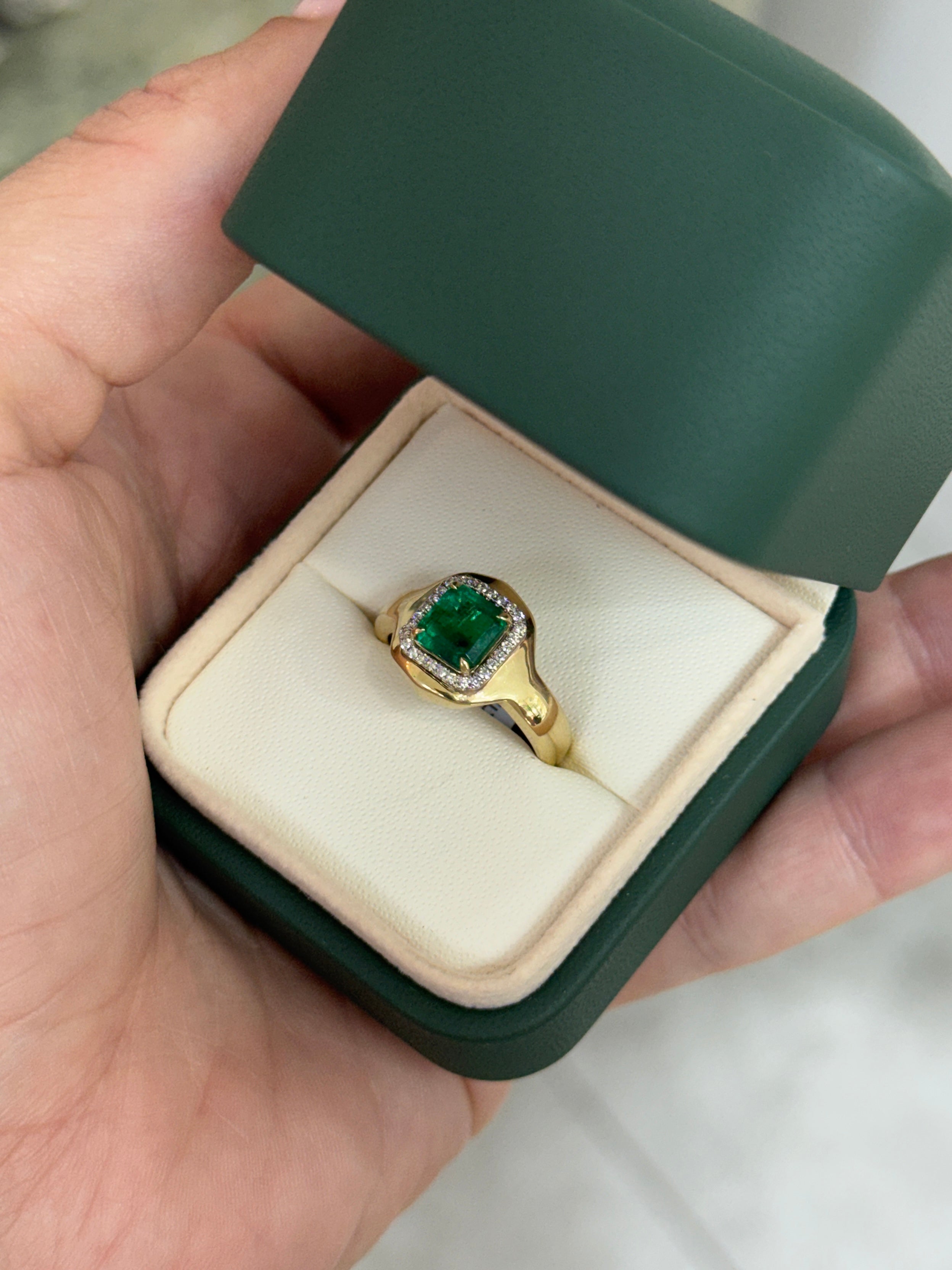 1.60tcw 14K Full Finger Coverage Asscher Cut Emerald & Diamond Halo Accent Statement Ring