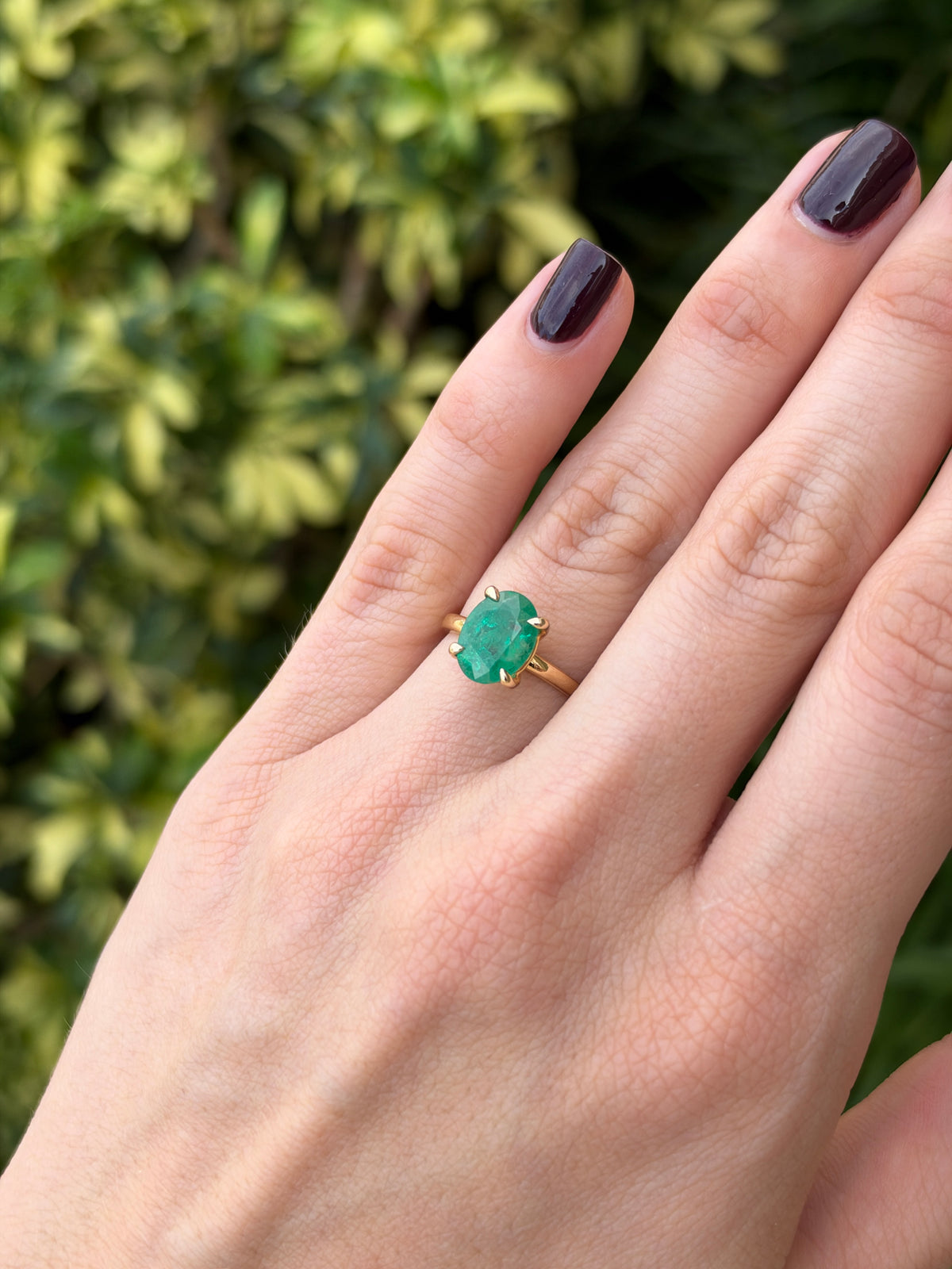 2.37ct 14K Natural Medium Green Oval Solitaire Four Prong Ring