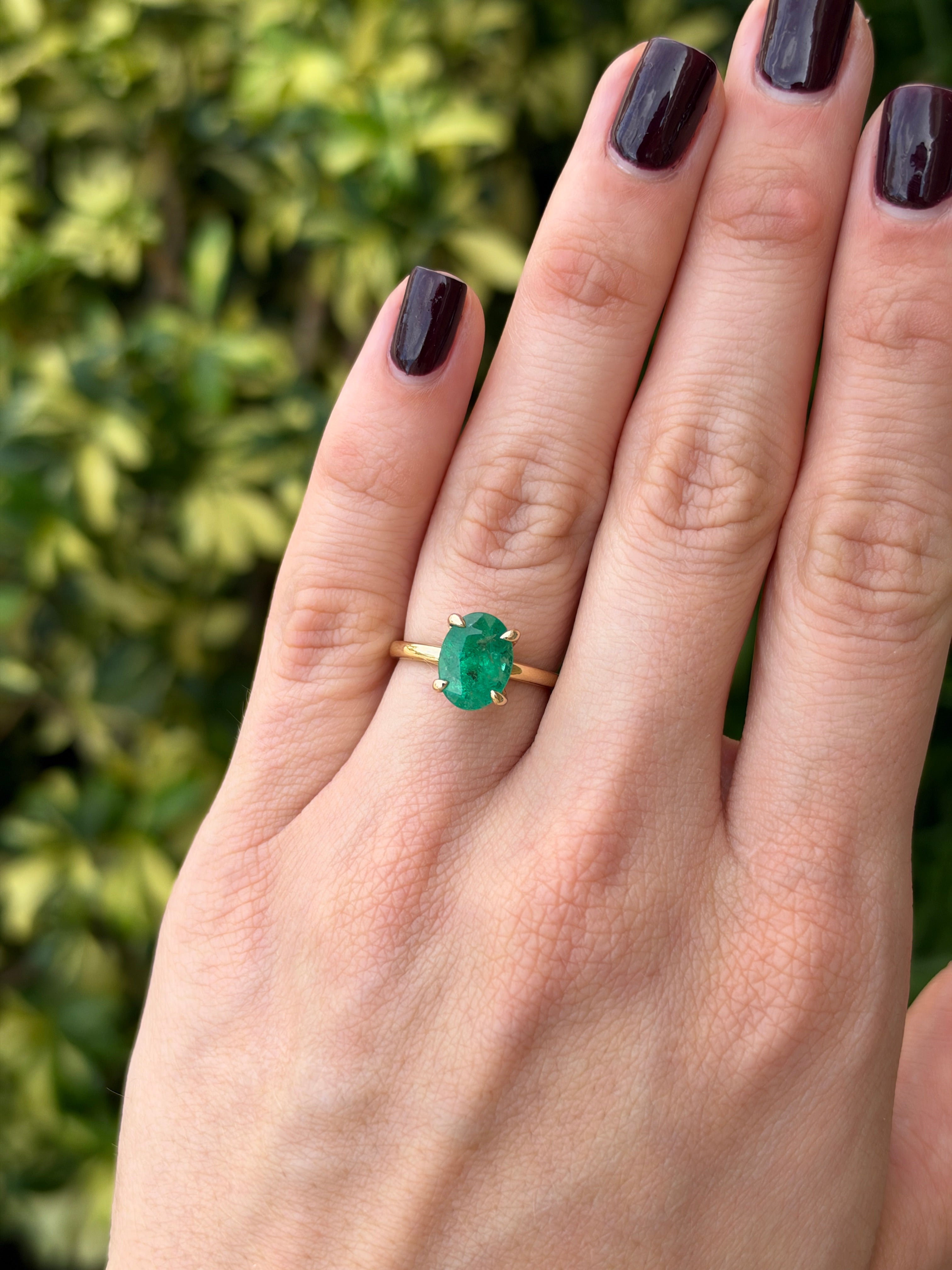 2.37ct 14K Natural Medium Green Oval Solitaire Four Prong Ring