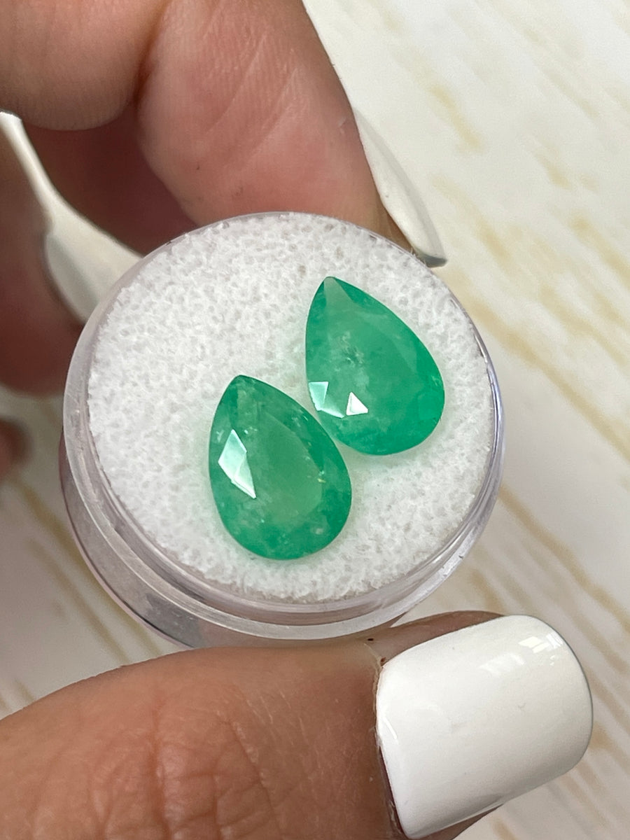 Set of 13x9 Pear-Cut Colombian Emeralds - 7.62 Carat Total Weight with Earthy Tones
