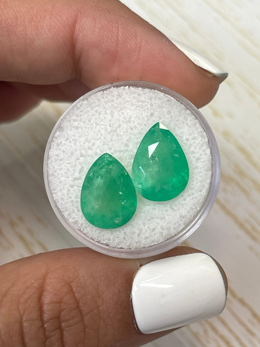 Matching Loose Colombian Emeralds - 7.62 Total Carat Weight, Pear Cut, and Earthy Tones