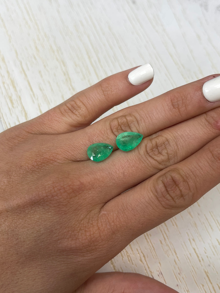 7.62tcw 13x9 Earthy Matching Loose Colombian Emeralds-Pear Cut