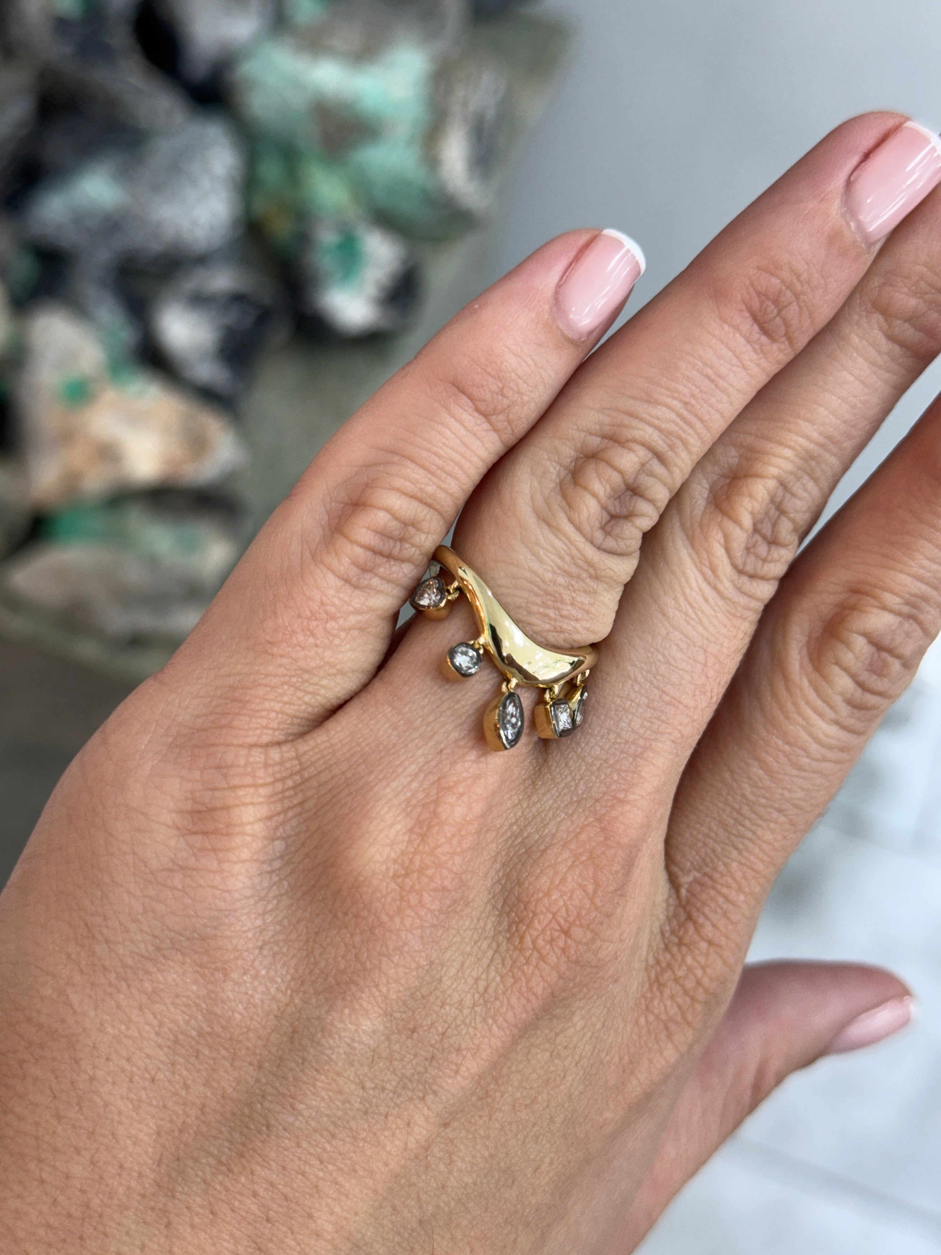 Custom Curve Multi Shape Diamond Dancing Wedding Band 14K