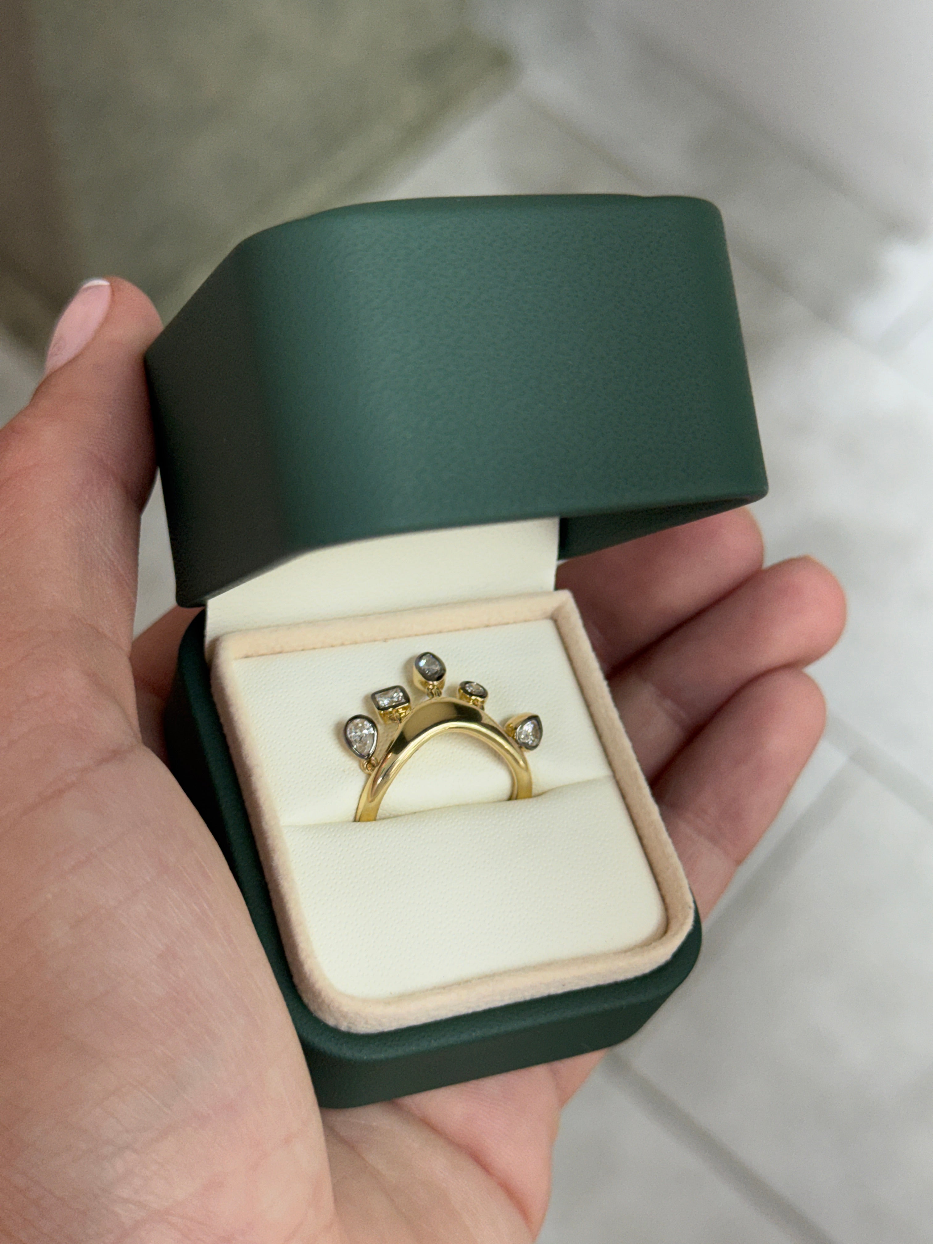 Custom Curve Multi Shape Diamond Dancing Wedding Band 14K