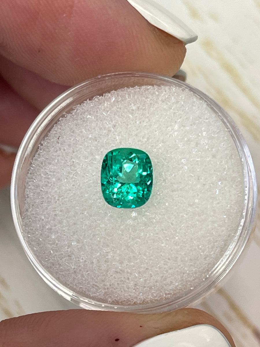 7x6 Cushion Cut Bluish Green Colombian Emerald - 1.39 Carat