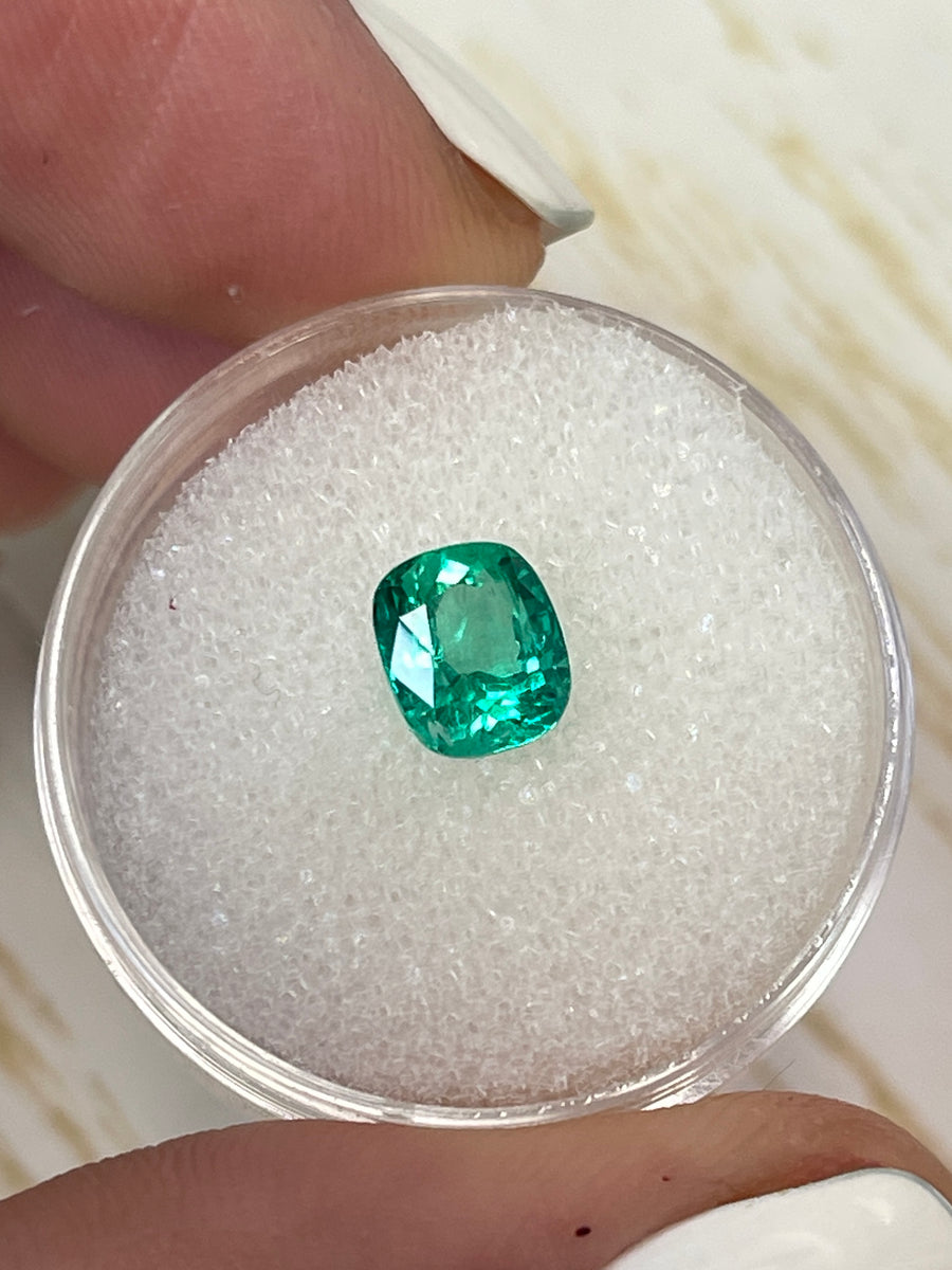 1.39 Carat Colombian Emerald - Vivid Bluish Green - Cushion Shape