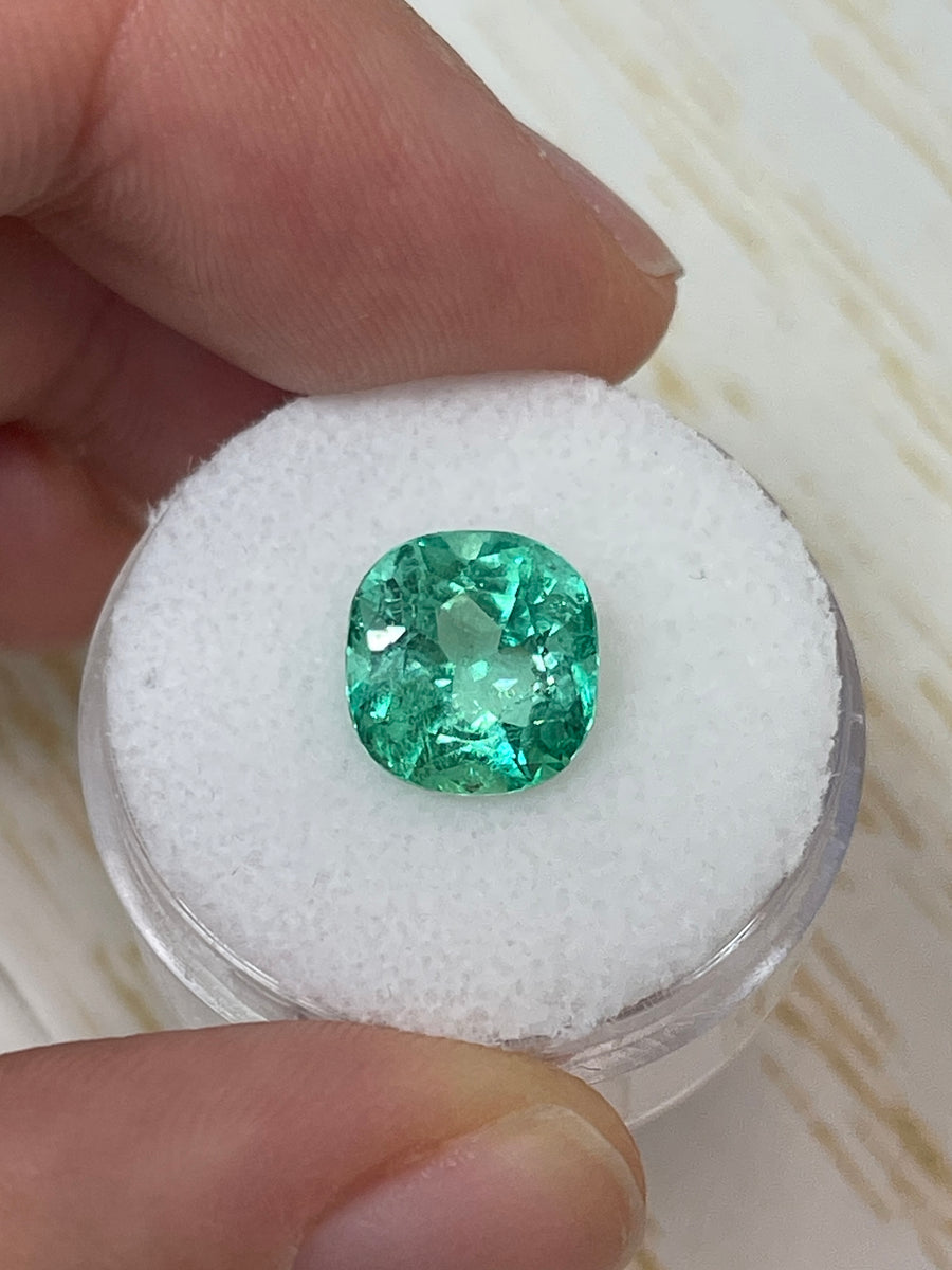 Gorgeous 3.10 Carat Cushion Cut Colombian Emerald in Vibrant Green