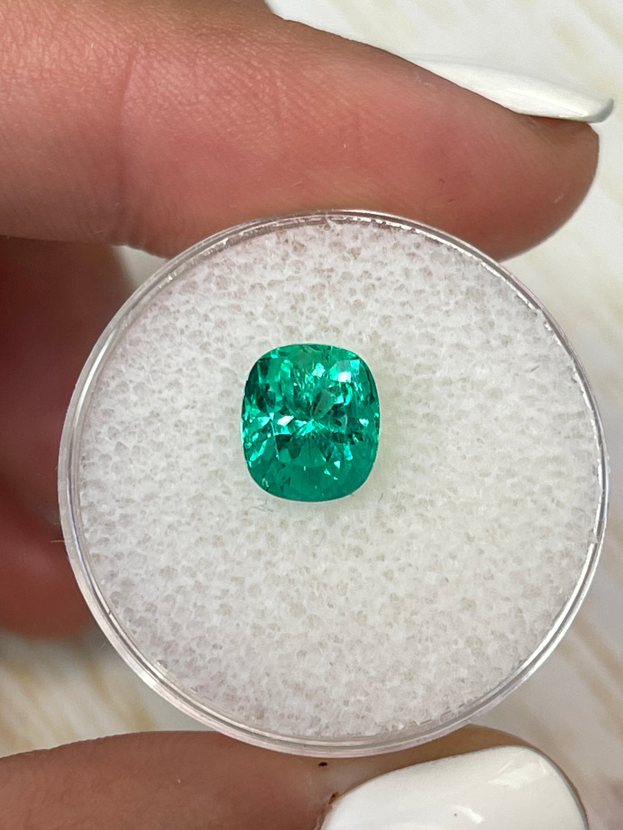 Vivid Bluish Green Colombian Emerald - Cushion Cut - 2.14 Carats