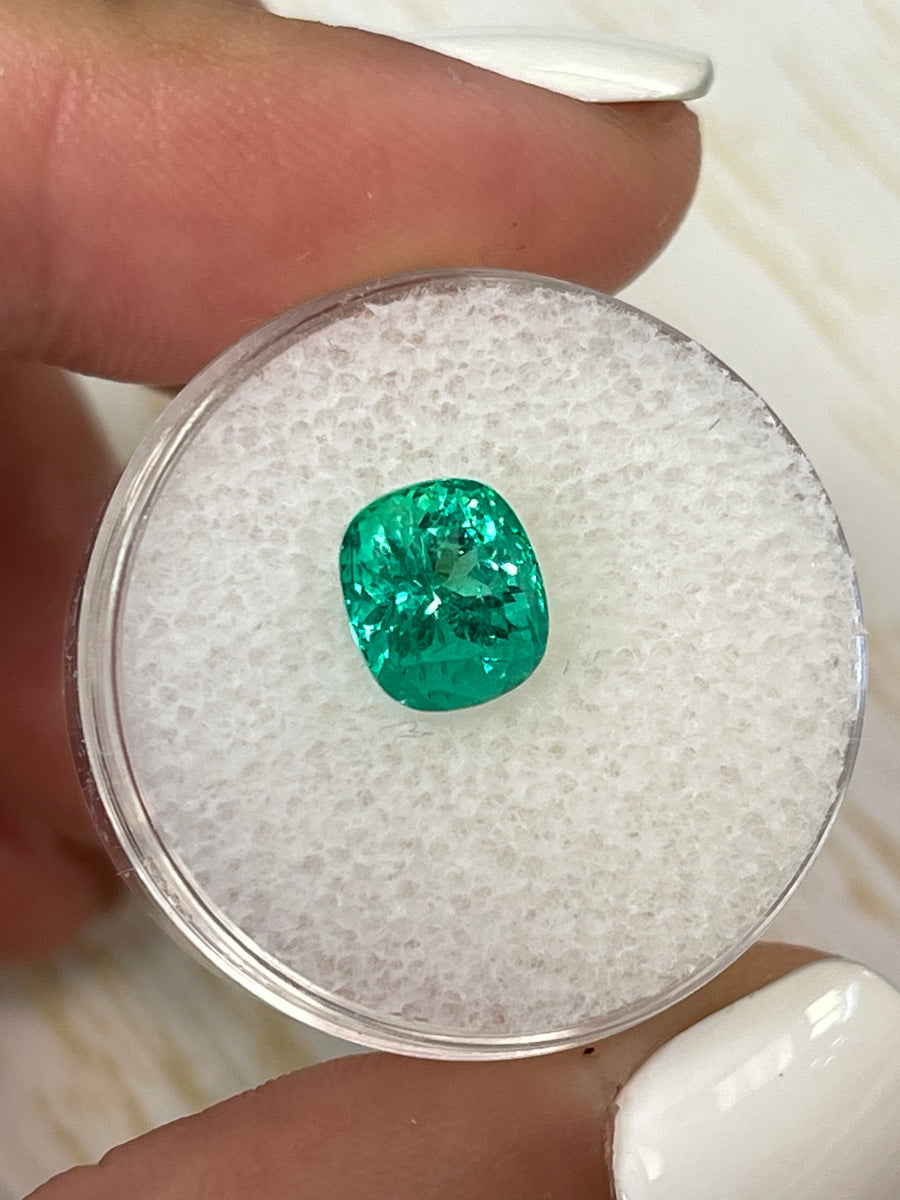 8x7 Cushion Cut Colombian Emerald - 2.14 Carat Vivid Bluish Green Gem