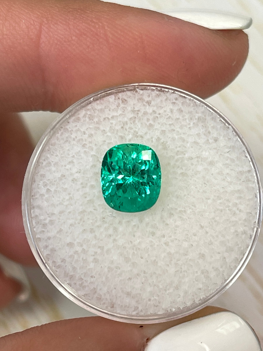 Colombian Emerald with Vivid Bluish Green Hue - Cushion Cut - 2.14 Carats
