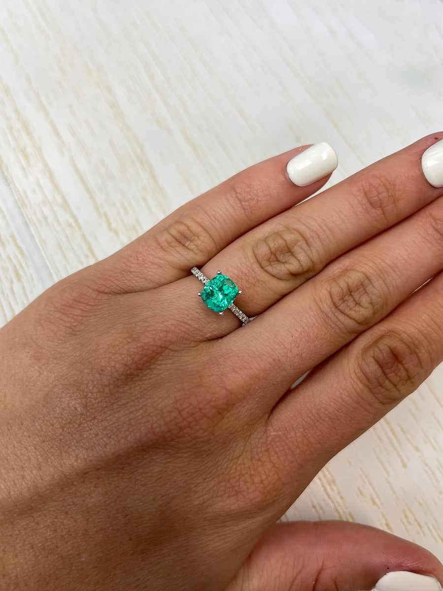 Vivid Bluish Green Natural Emerald - 8x7 Dimensions - 2.14 Carat Loose Gem