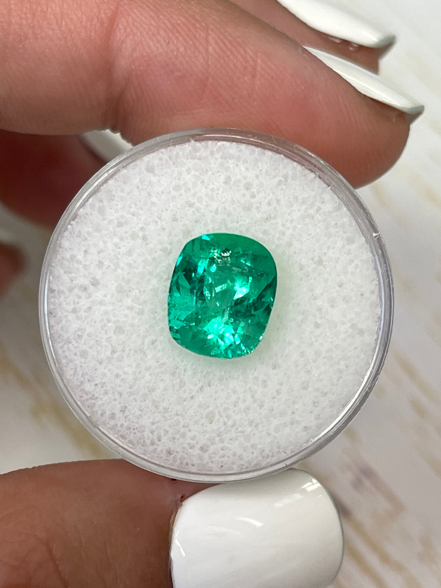 Vivid Green 3.60 Carat Loose Colombian Emerald - Cushion Shaped